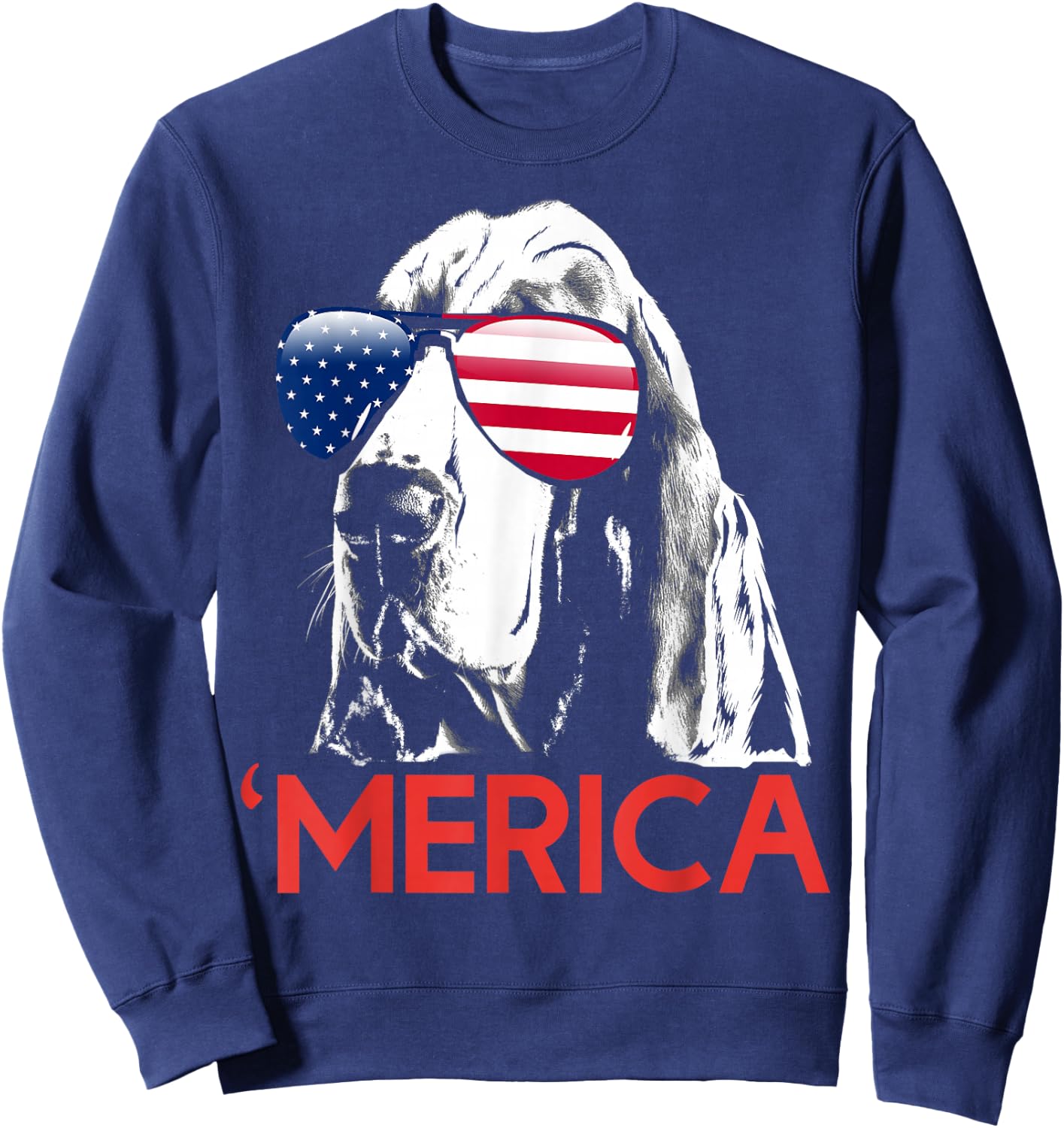 Merica Basset Hound American Flag 4th of July Sweatshirt - Sweatshirt | Navy