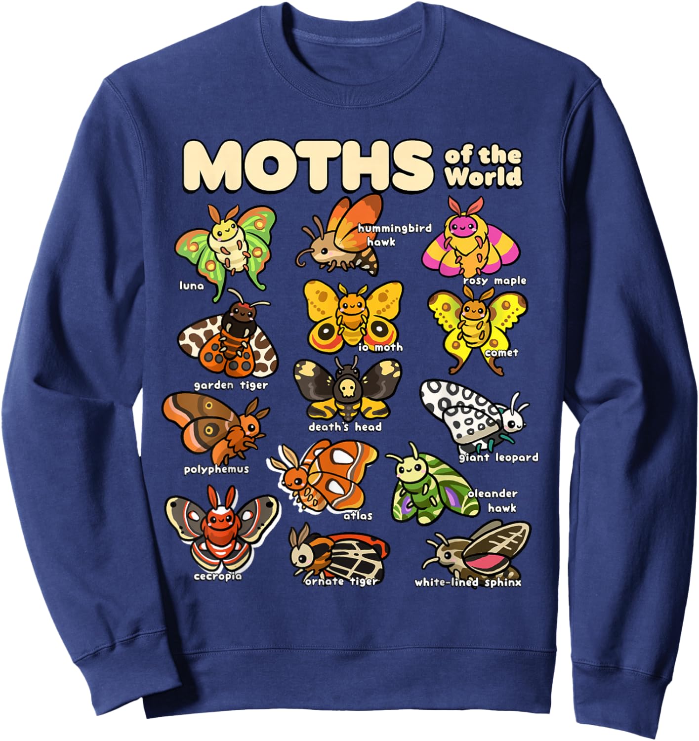 Moth Shirt for Insect Moth Lovers Moths Animals of The World Sweatshirt - Sweatshirt | Navy