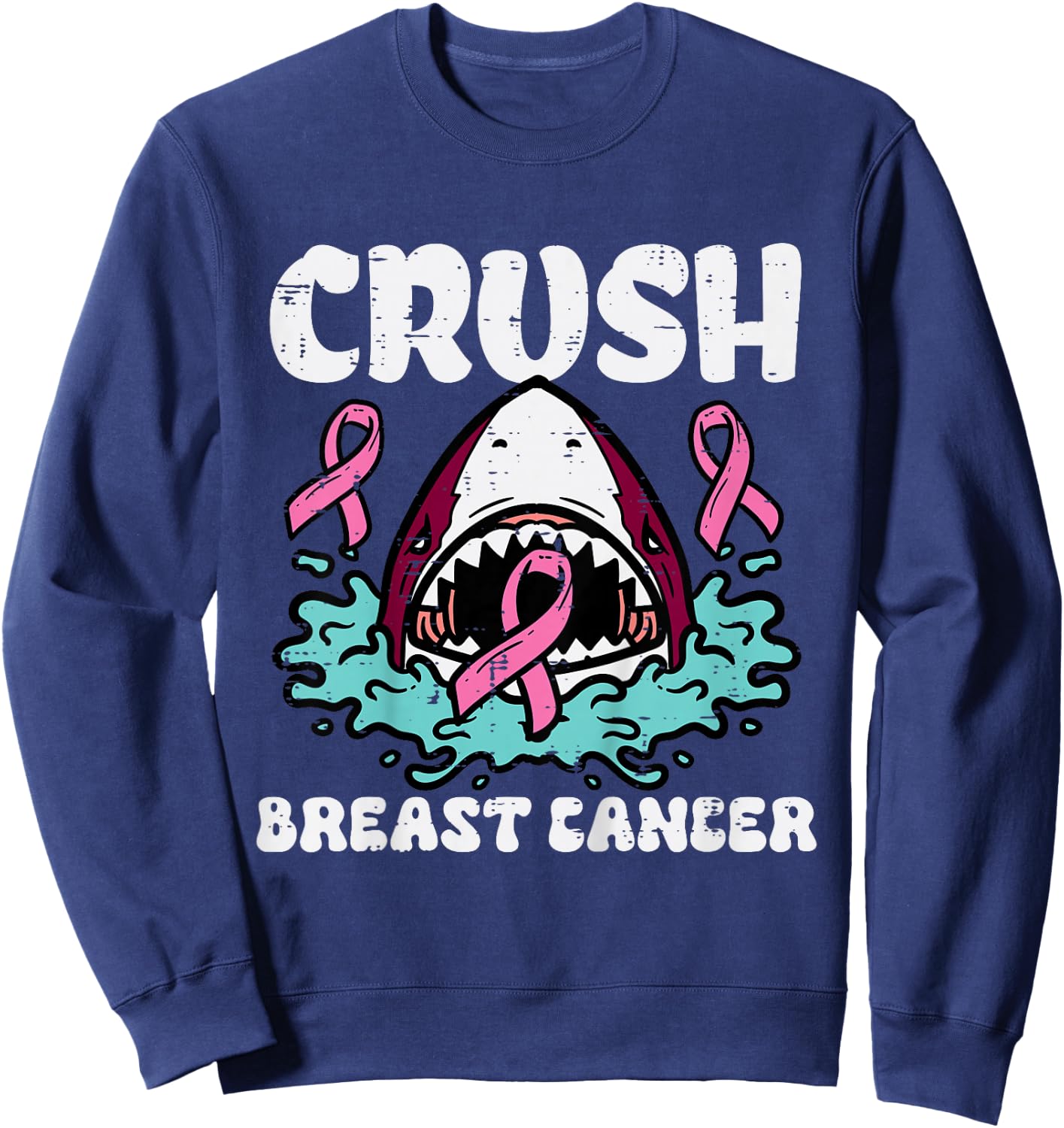 Kids Crush Pink Shark Breast Cancer Awareness Kids Toddler Boys Sweatshirt - Sweatshirt | Navy