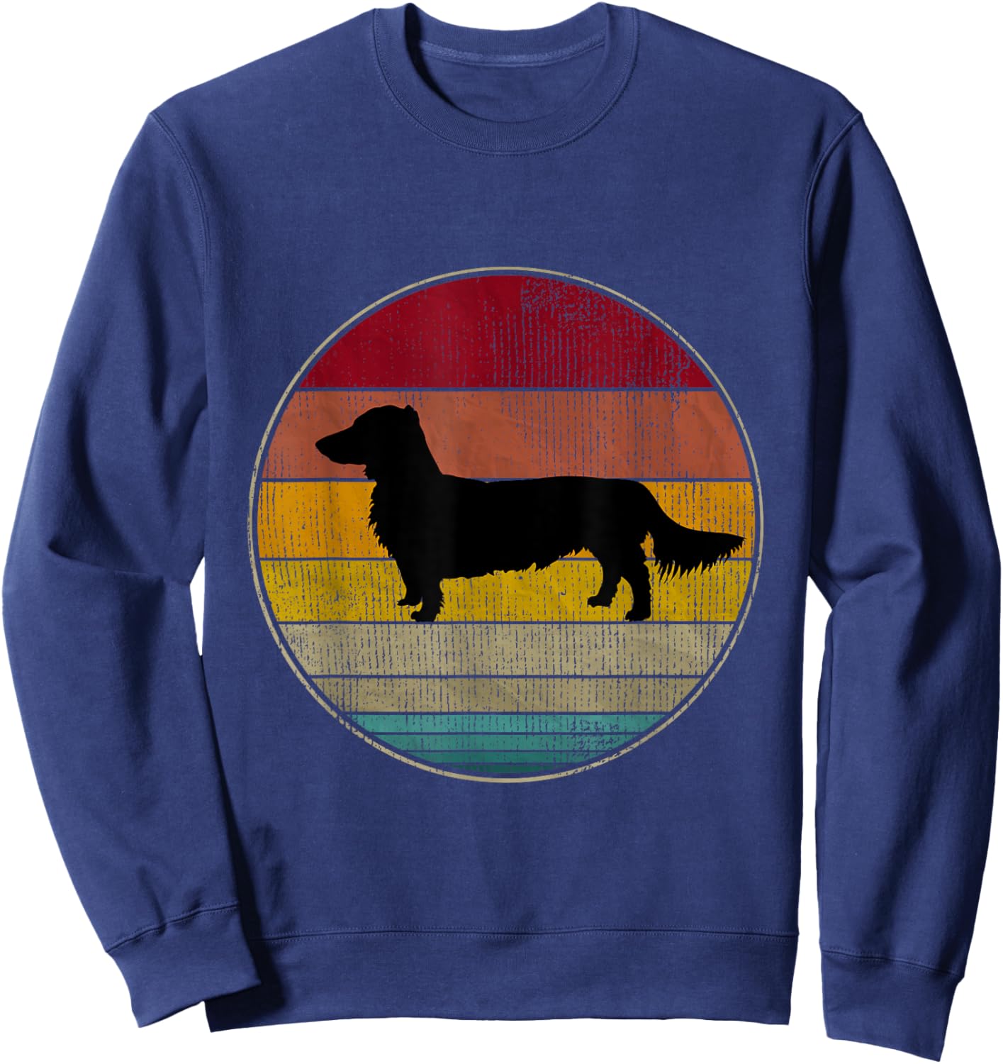 Long Haired Dachshund Dog Silhouette Pet Lover Vintage Retro Sweatshirt - Sweatshirt | Navy