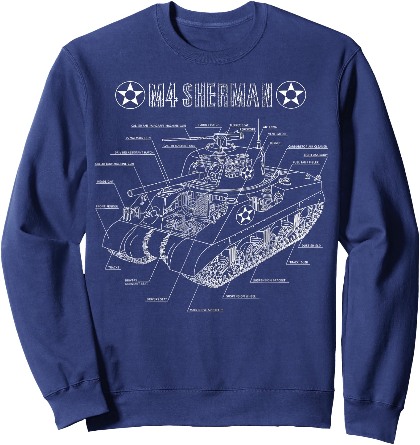 World War 2 American Tank M4A3 Sherman blueprint Sweatshirt - Sweatshirt | Navy