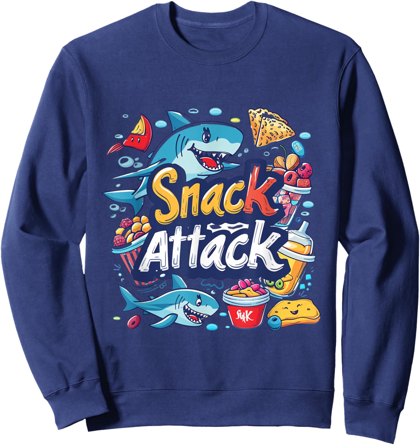 Snack Attack Funny Food Foodie Munchies Children Kids Shark Sweatshirt - Sweatshirt | Navy