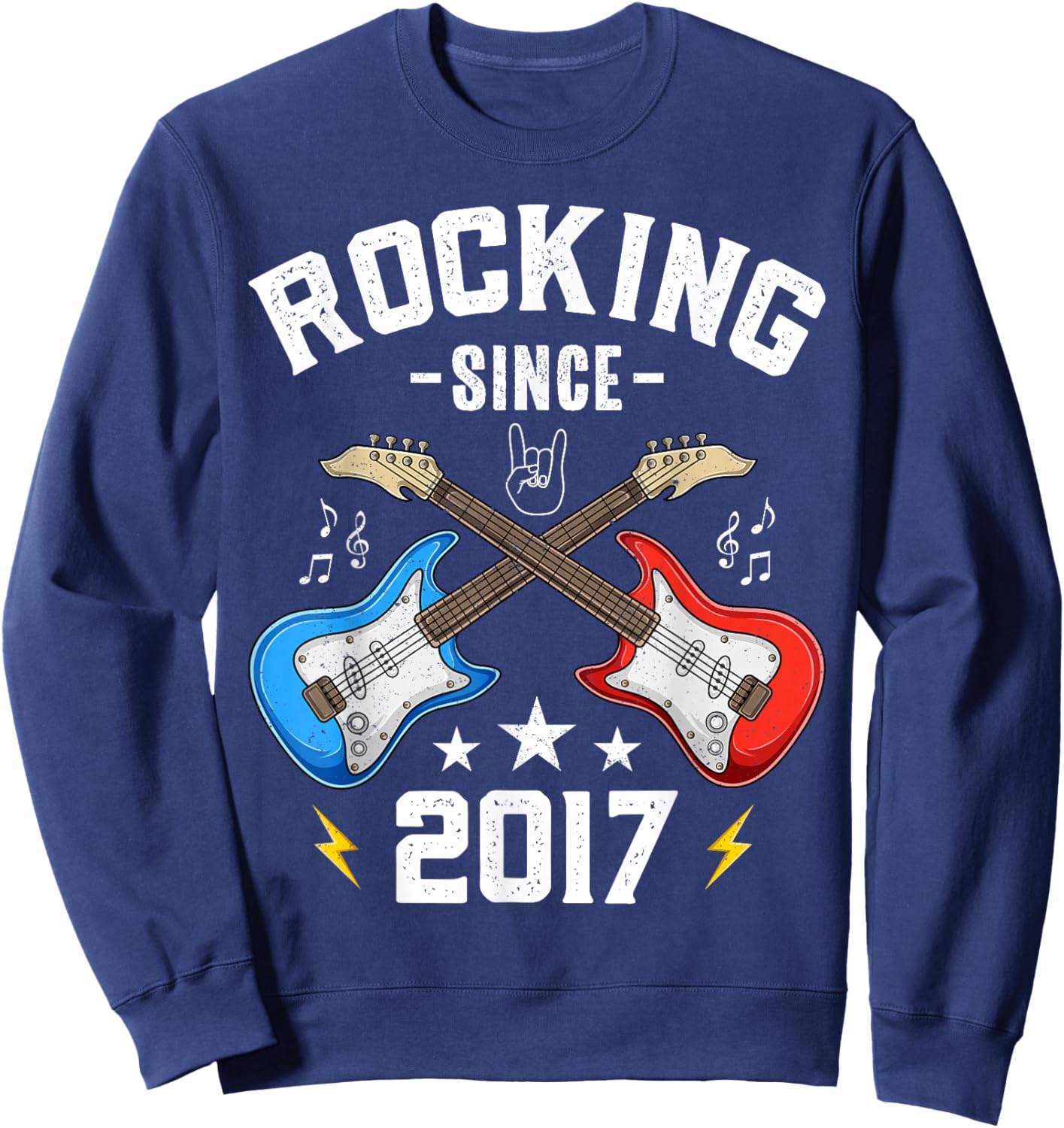 8 Year Old Rocking Since 2017 Guitar 8th Birthday Sweatshirt - Sweatshirt | Navy