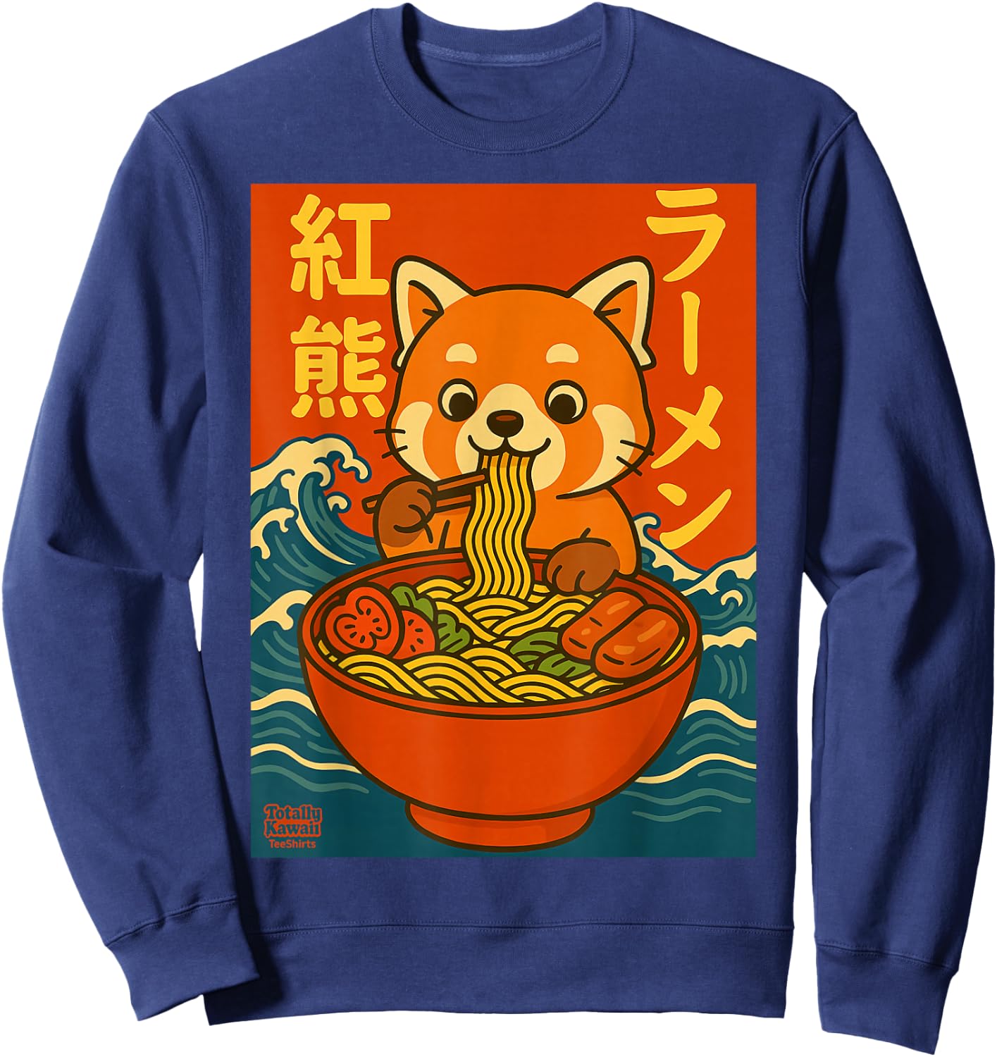 Kawaii Ramen Red Panda Anime Japanese Noodles Cute Sweatshirt - Sweatshirt | Navy