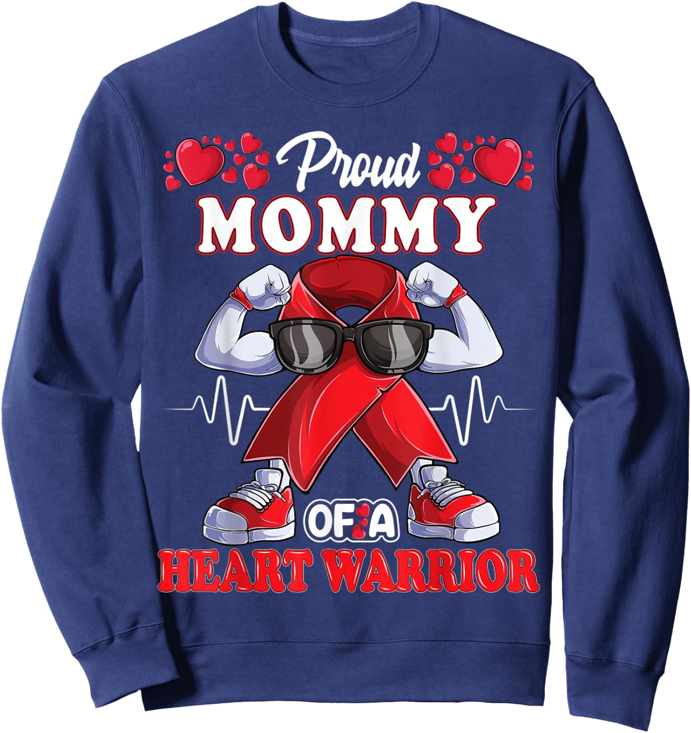 Proud Mommy of a Heart Warrior CHD Awareness red ribbon Sweatshirt - Sweatshirt | Navy