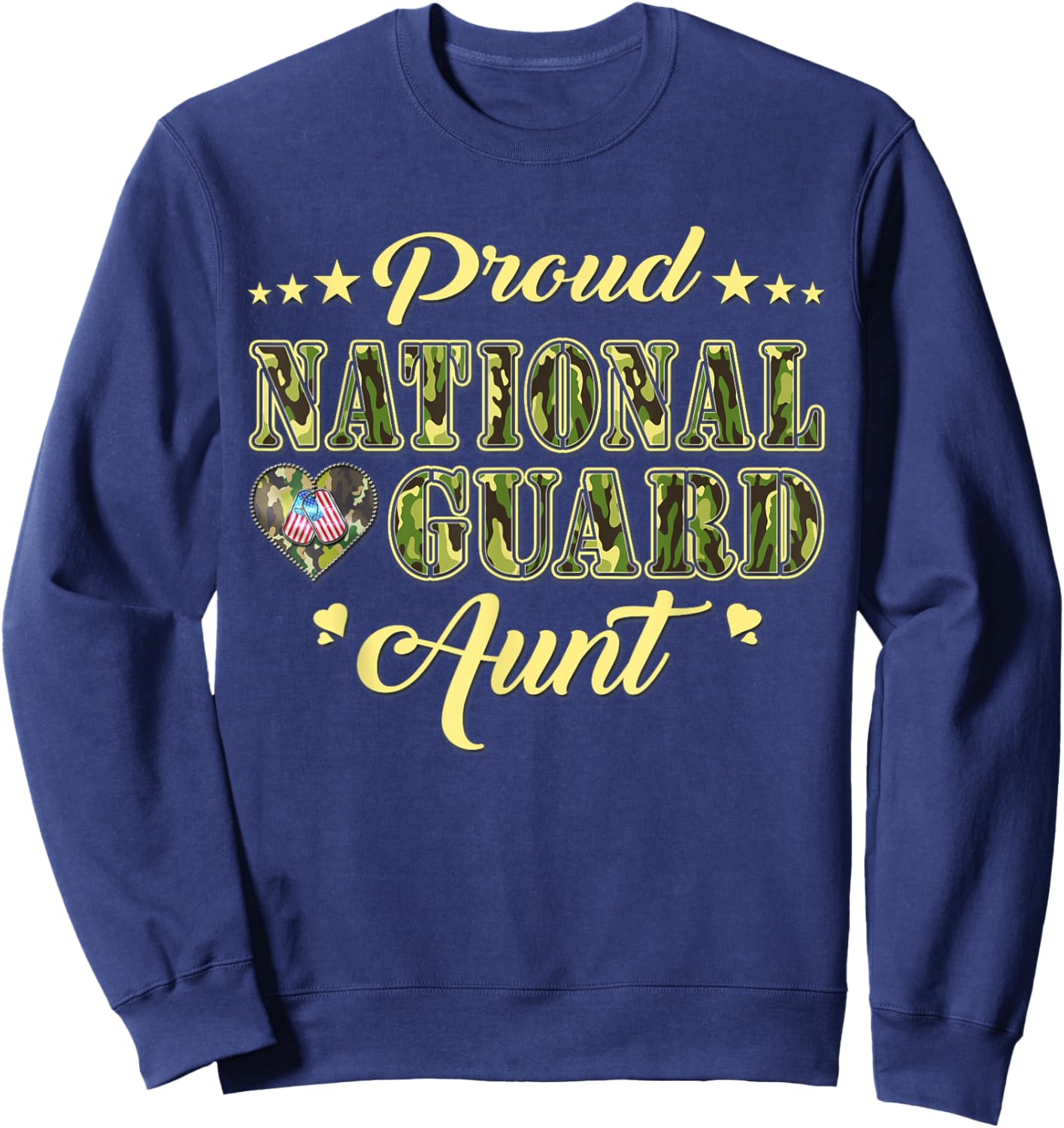 Proud National Guard Aunt Dog Tags Heart Military Auntie Men Women Sweatshirt - Sweatshirt | Navy