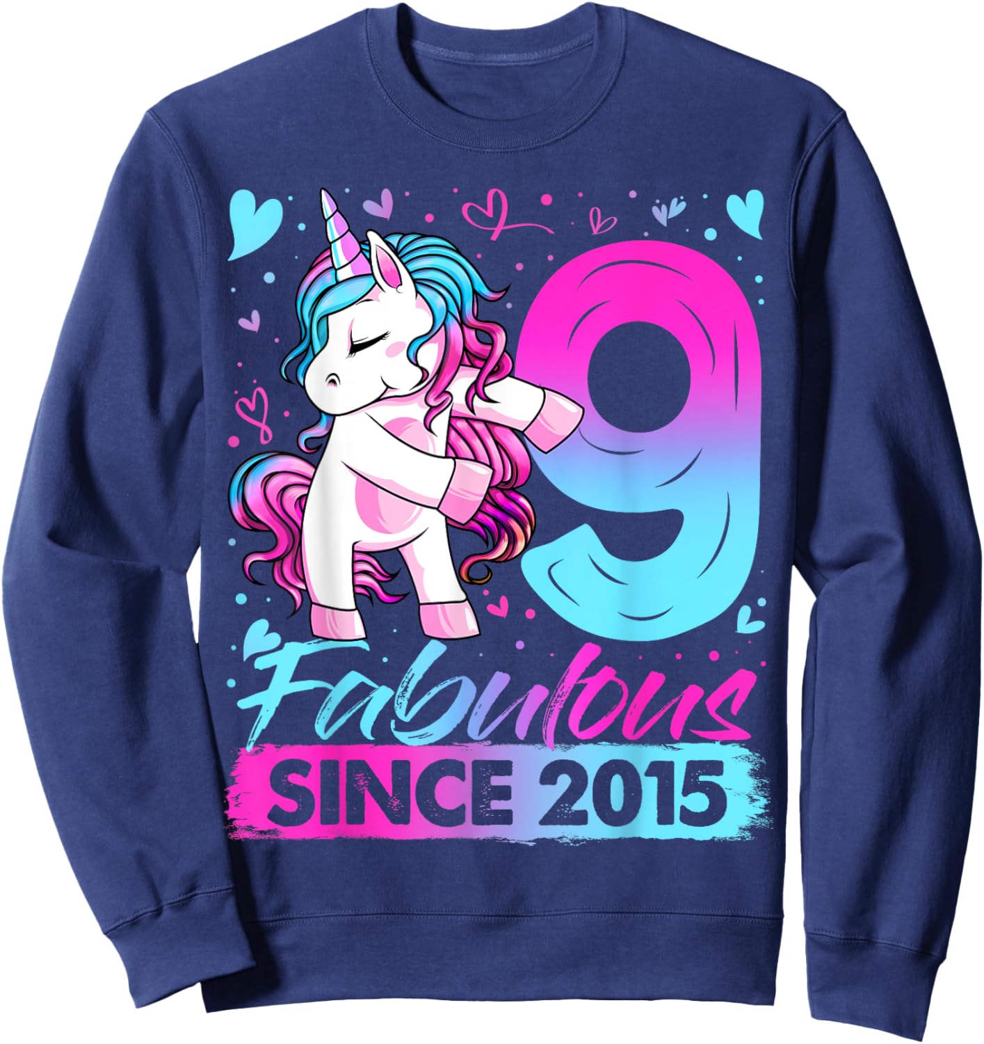 9 Years Old Flossing Unicorn Gifts 9th Birthday Girl Party Sweatshirt - Sweatshirt | Navy