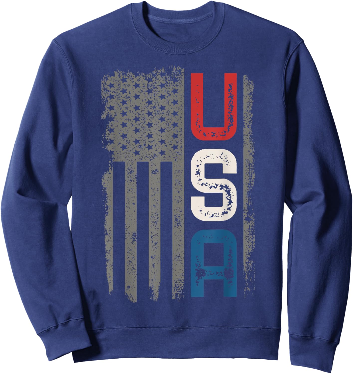 American Flag Vintage USA Patriotic Distressed American Flag Sweatshirt - Sweatshirt | Navy
