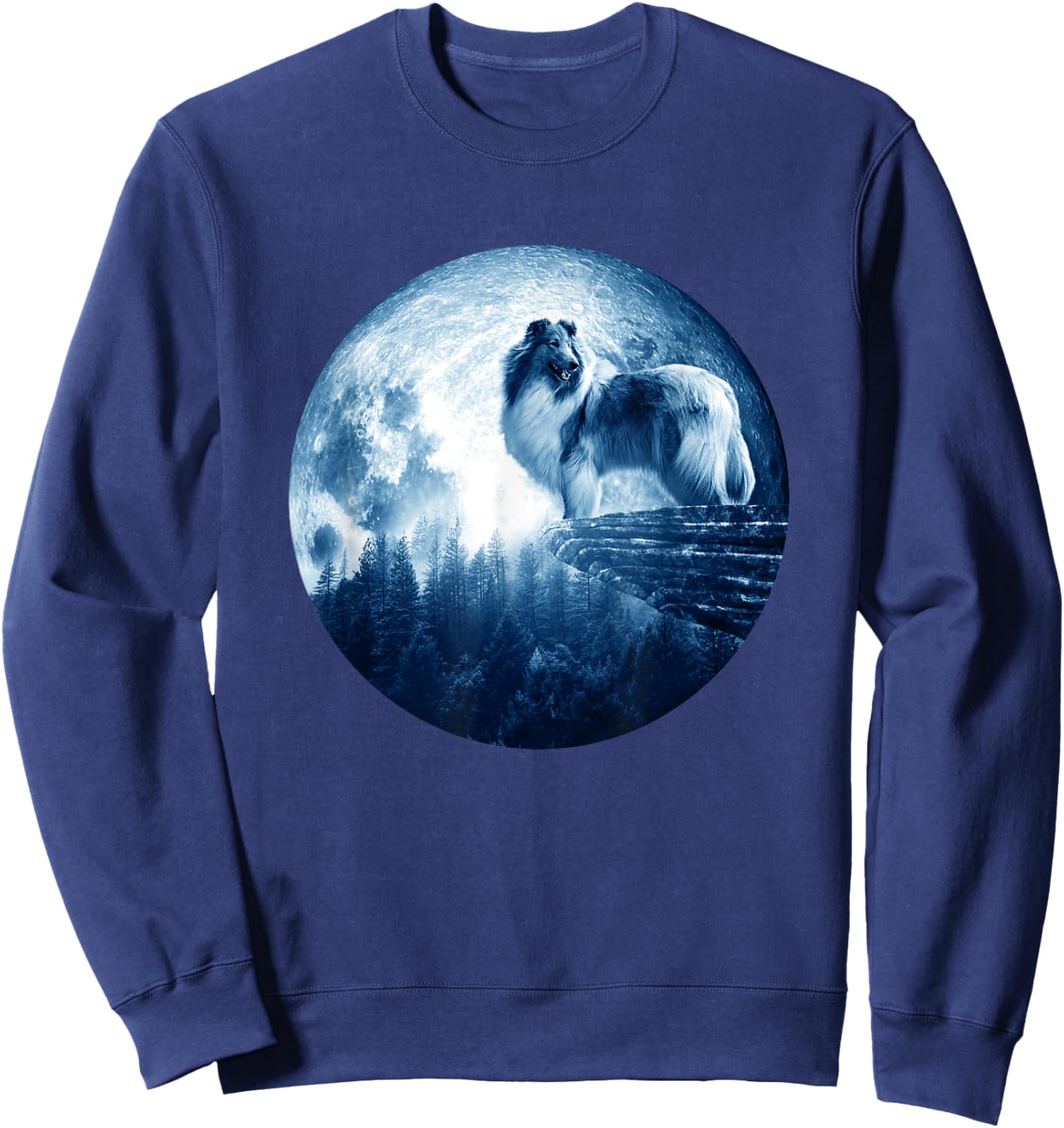 Rough Collie Dog Moon Dog Mom Dad Women Men Dog Lovers Sweatshirt - Sweatshirt | Navy