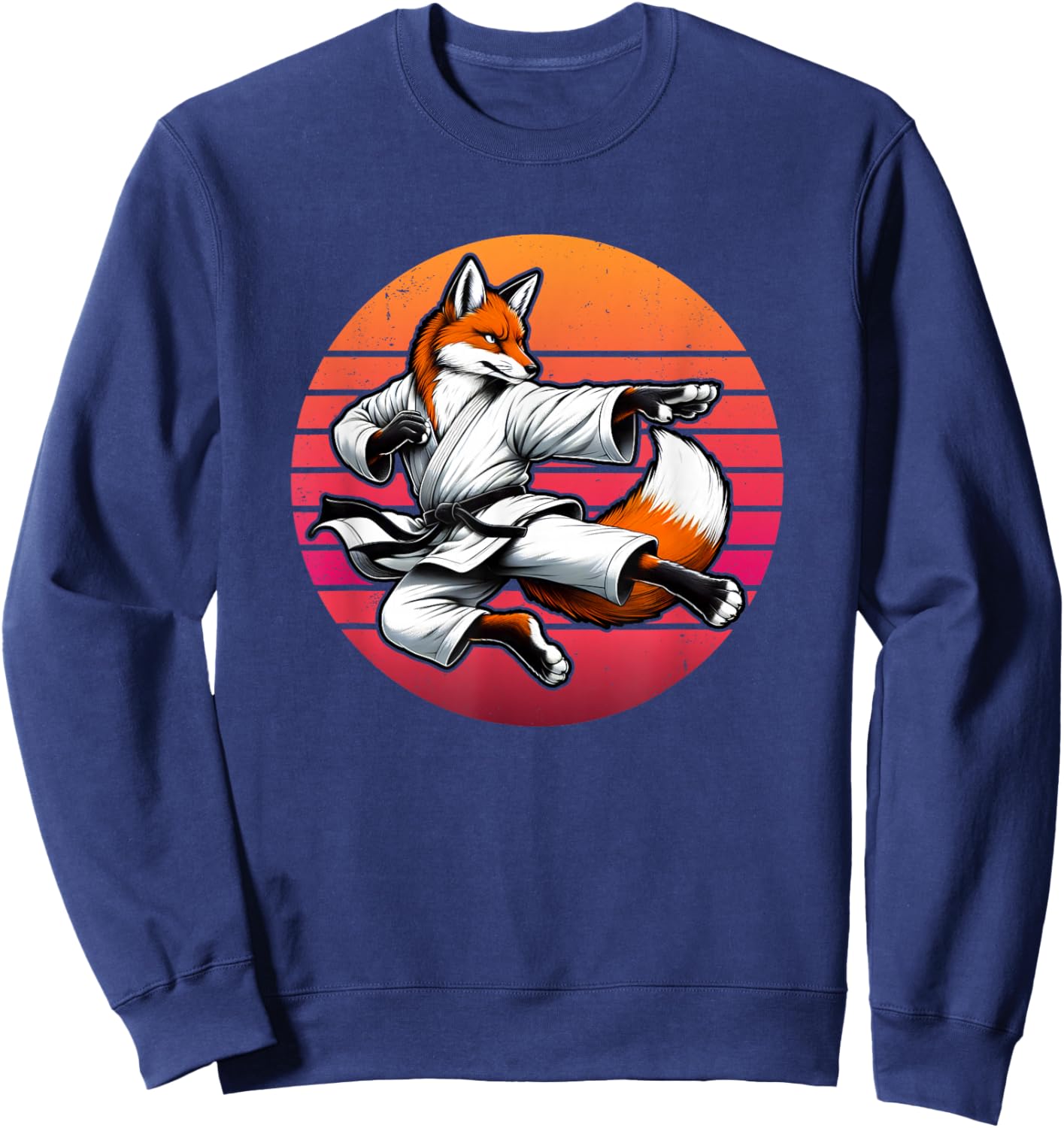 Fox Karate Cartoon Retro Sunset Kids Girls Boys Karate Foxes Sweatshirt - Sweatshirt | Navy