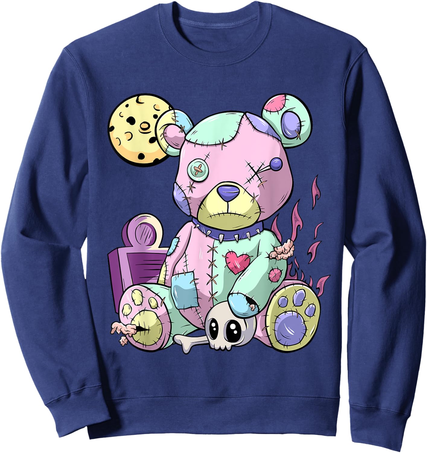 Kawaii Pink Pastel Goth Cute Creepy Teddy Bear Anime Sweatshirt - Sweatshirt | Navy