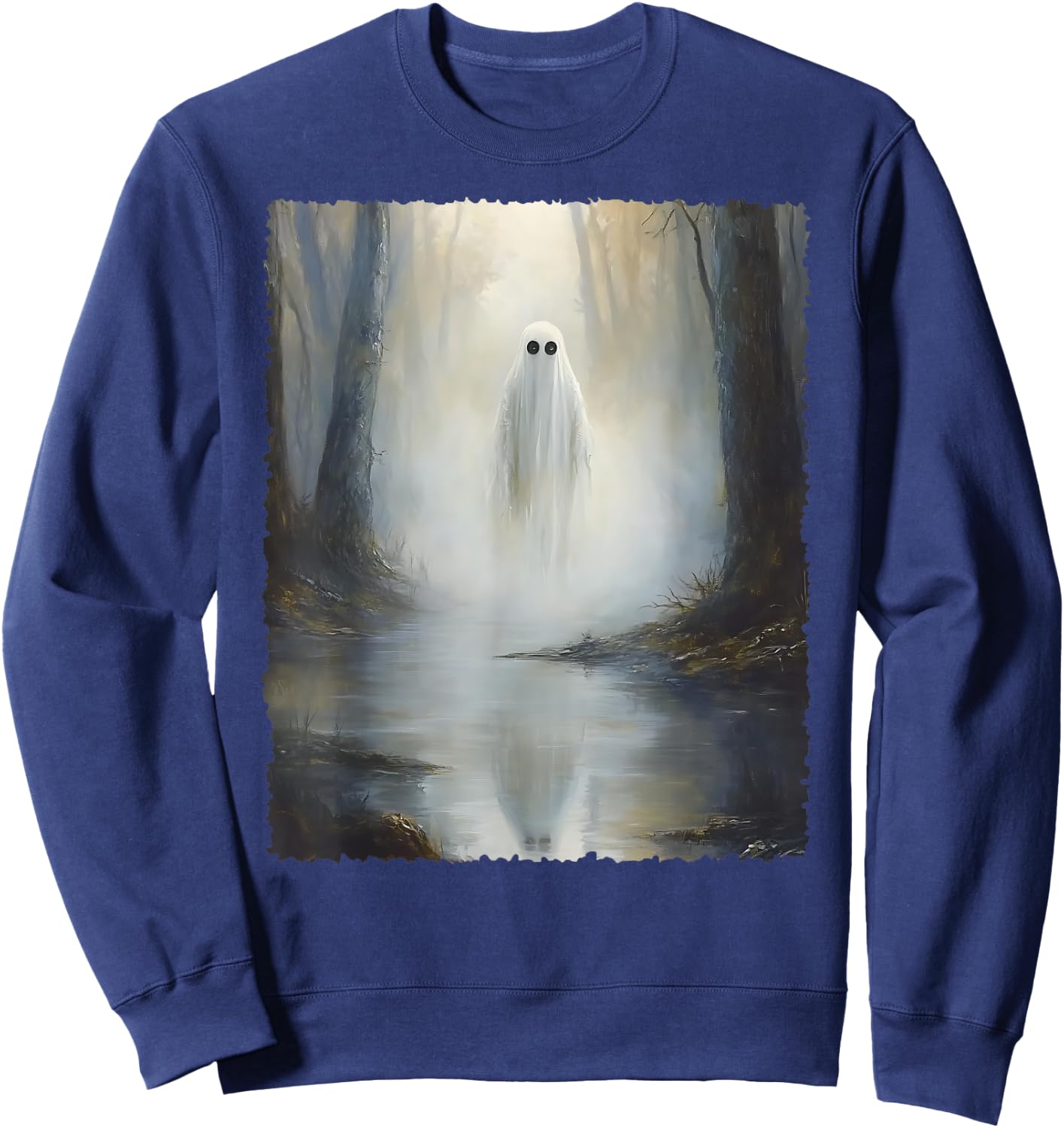 Spooky Halloween Costume Vintage Ghost In The Forest Gothic Sweatshirt - Sweatshirt | Navy