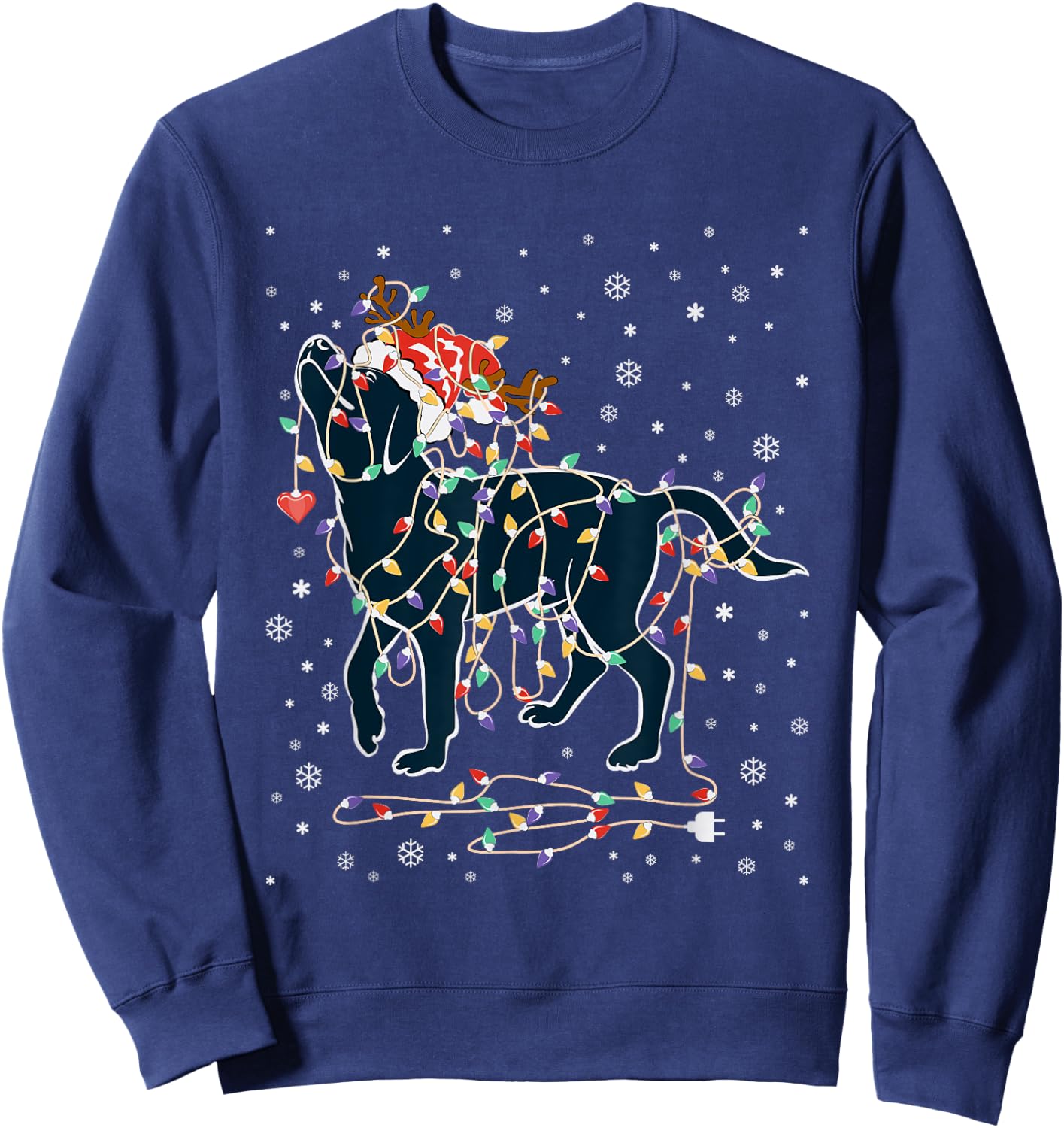 Black Lab Labrador Christmas Tree Light Pajama Dog Xmas Sweatshirt - Sweatshirt | Navy