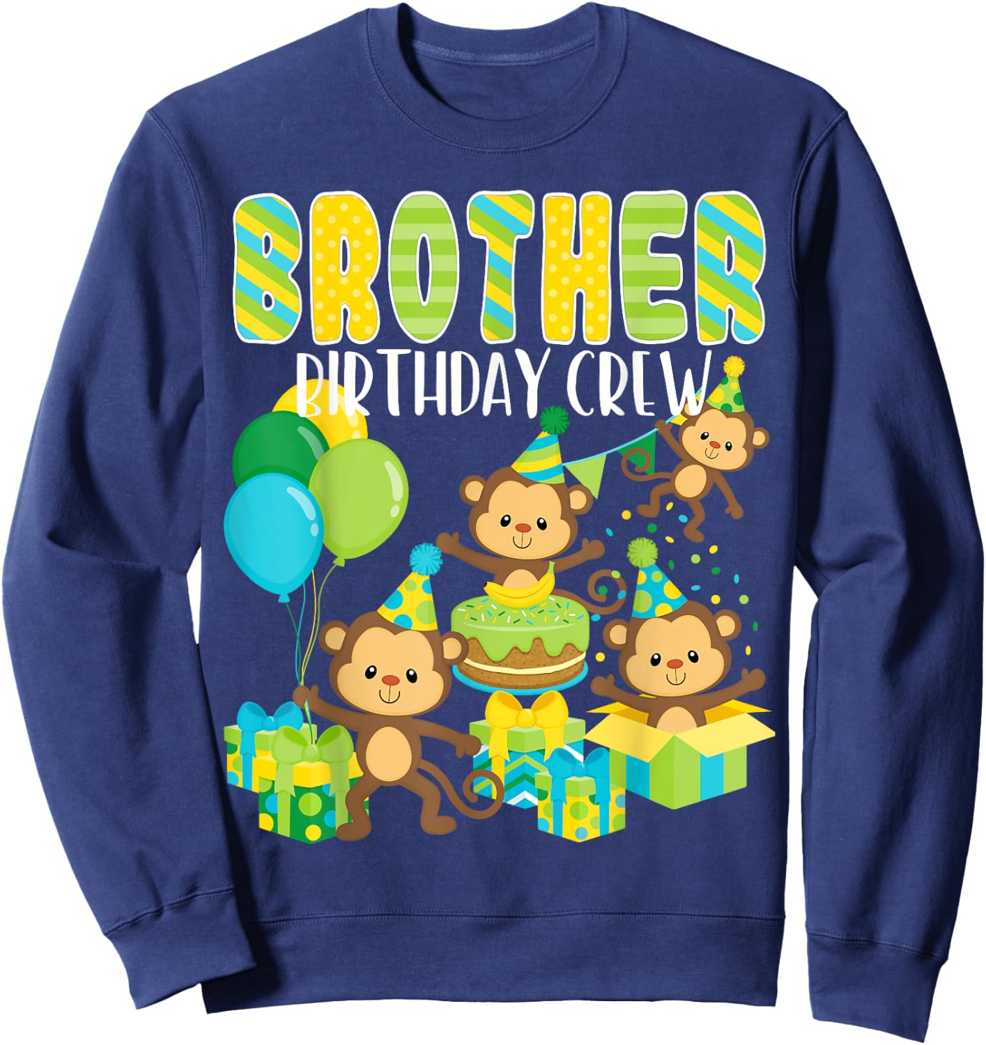 Birthday Party Monkey Brother Birthday Crew Family Matching Sweatshirt - Sweatshirt | Navy