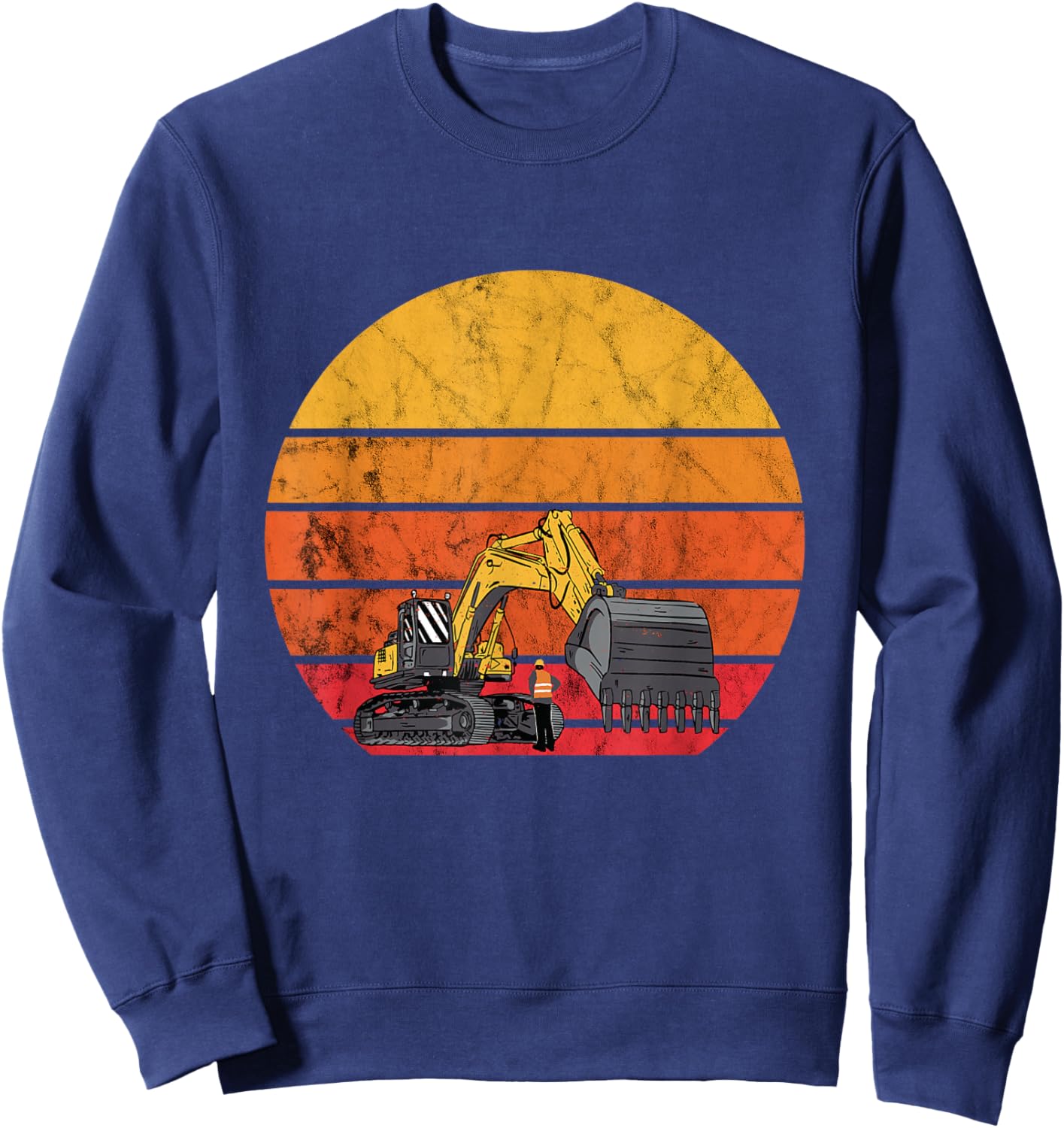 Digging Excavator Vintage Retro Construction Vehicle Backhoe Sweatshirt - Sweatshirt | Navy