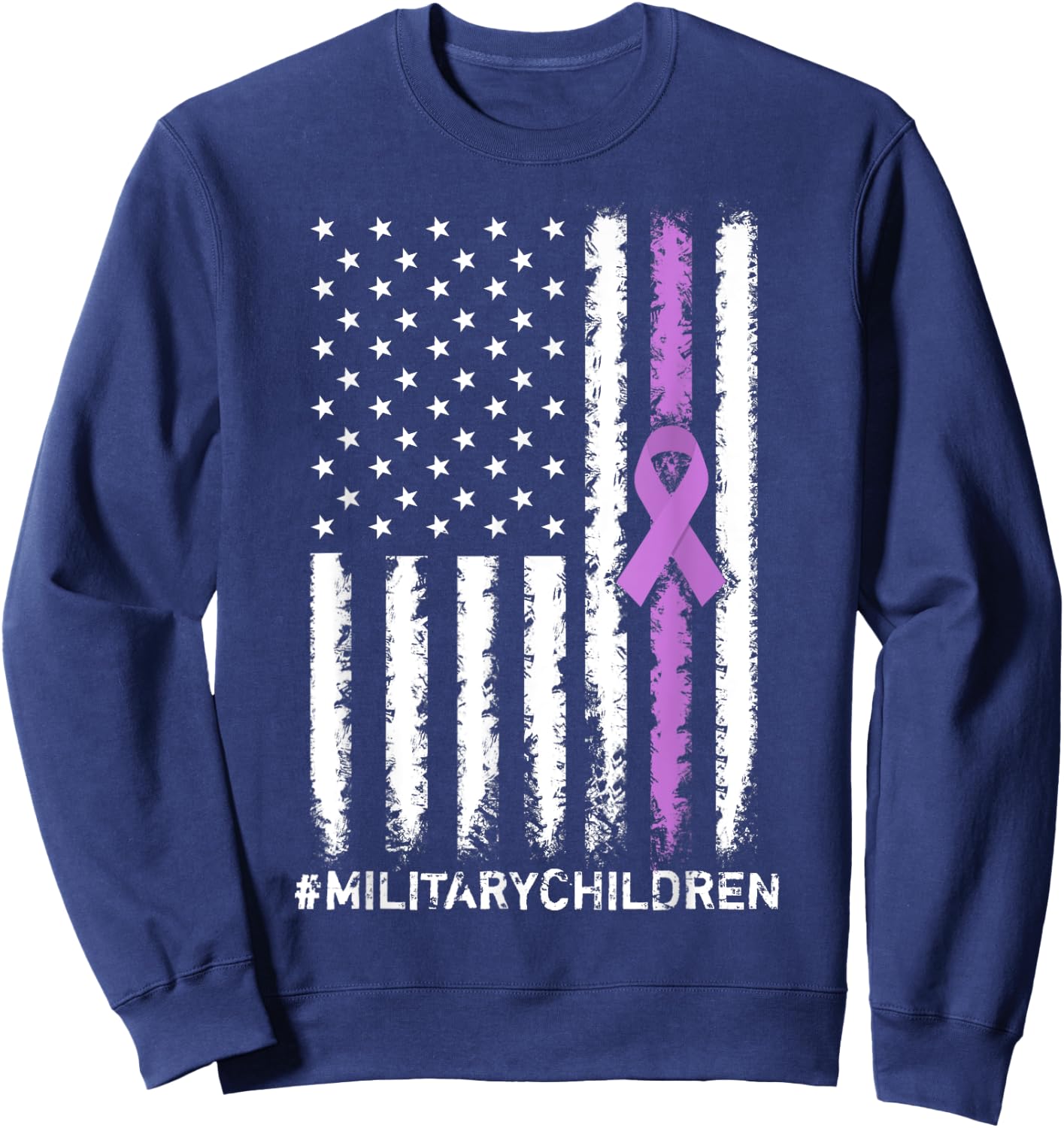 USA Flag Ribbon, Purple Up! Month for Military Children Kids Men Sweatshirt - Sweatshirt | Navy