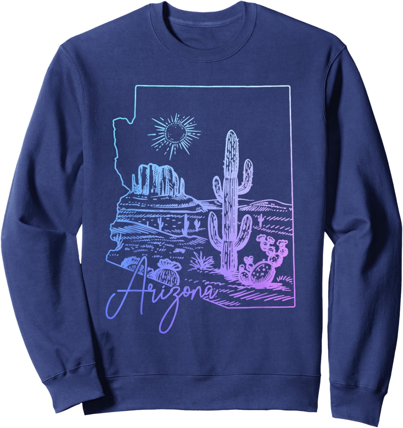Arizona Cactus Vintage State Map Sweatshirt - Sweatshirt | Navy
