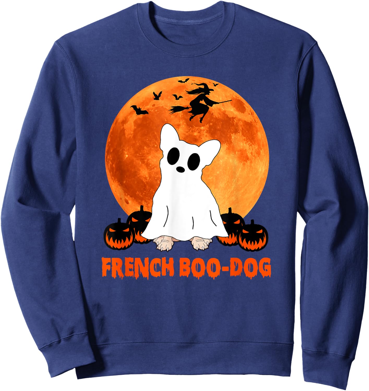 French Boo-Dog Funny French Bulldog Halloween Men Women Kids Sweatshirt - Sweatshirt | Navy