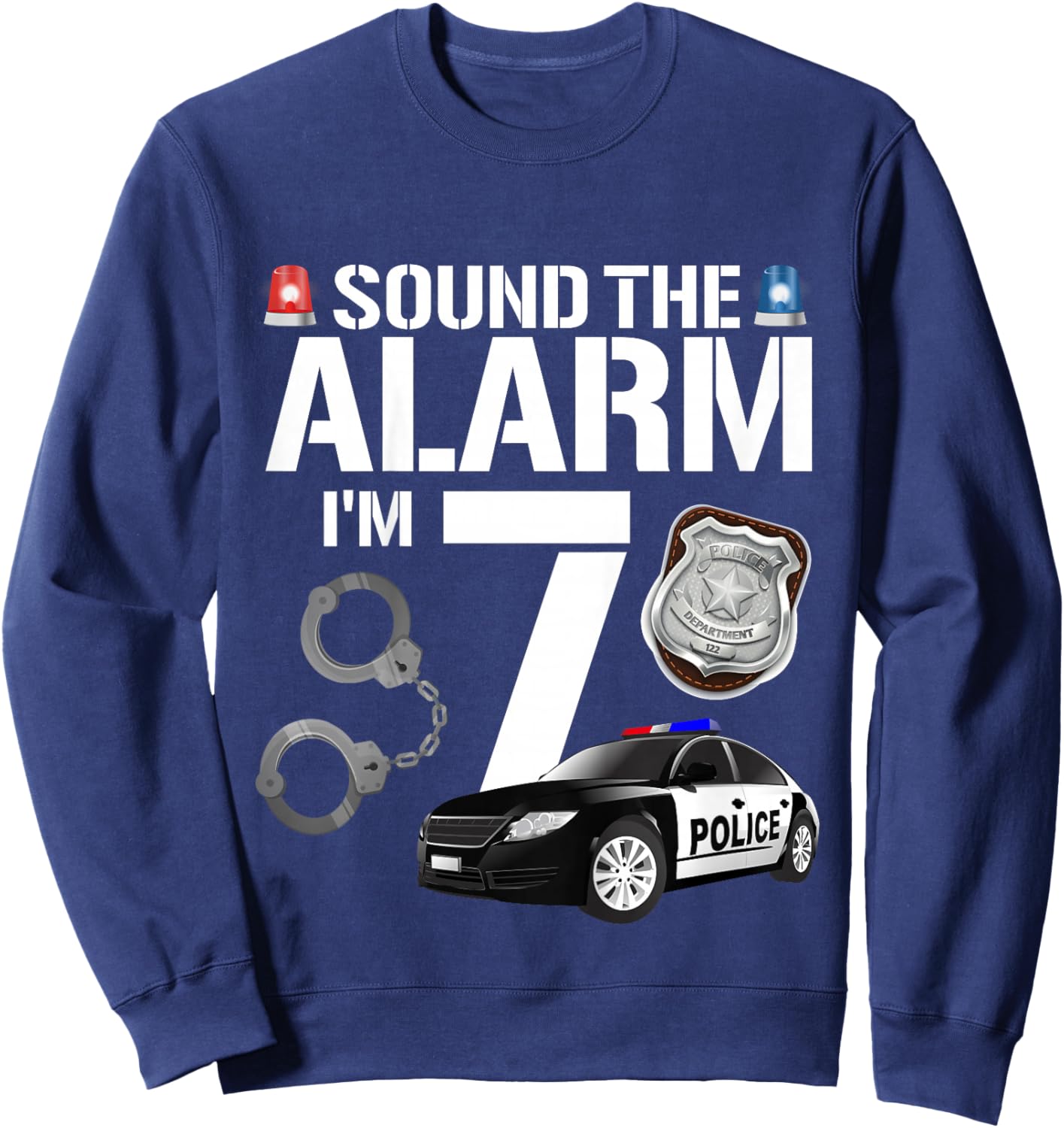 Kids 7 Year Old Police Birthday Officer Cop Car 7th Gift Boy Sweatshirt - Sweatshirt | Navy