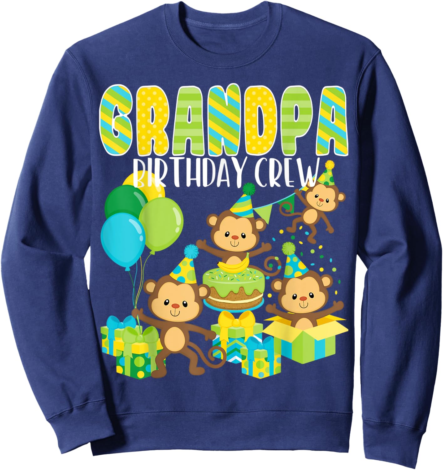 Birthday Party Monkey Grandpa Birthday Crew Family Matching Sweatshirt - Sweatshirt | Navy