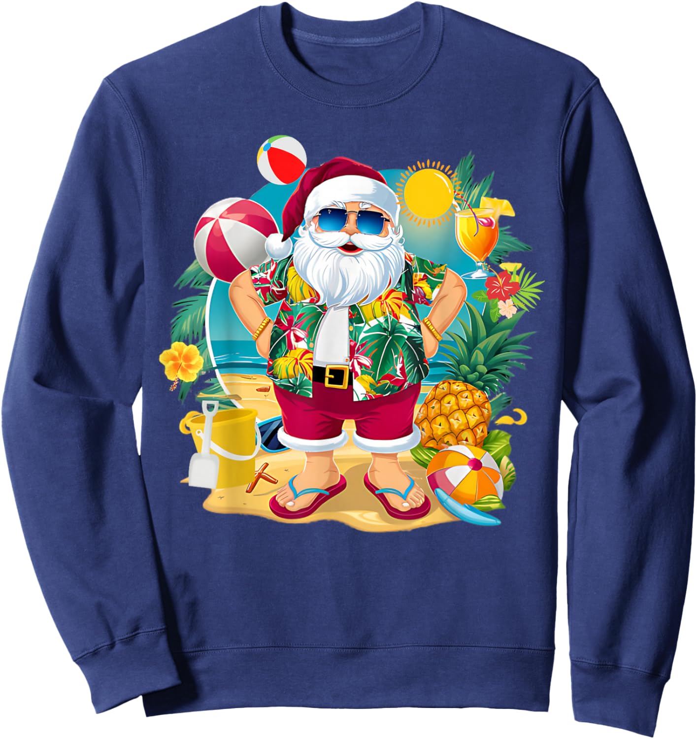 Santa Christmas in July on Beach Hawaiian Summer Vacation Sweatshirt - Sweatshirt | Navy