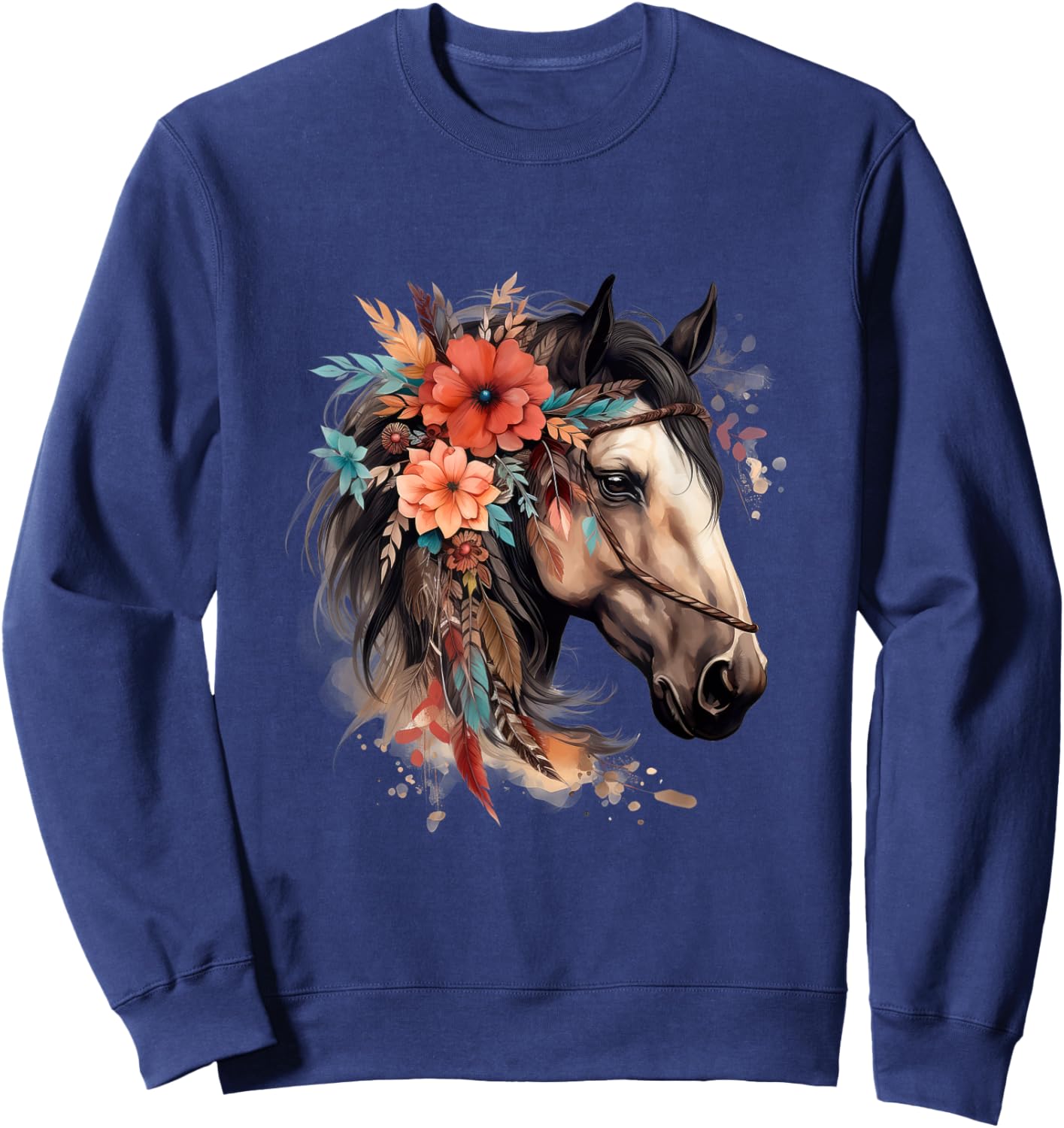 Floral Wild Horse Country Horse Riding Sweatshirt - Sweatshirt | Navy