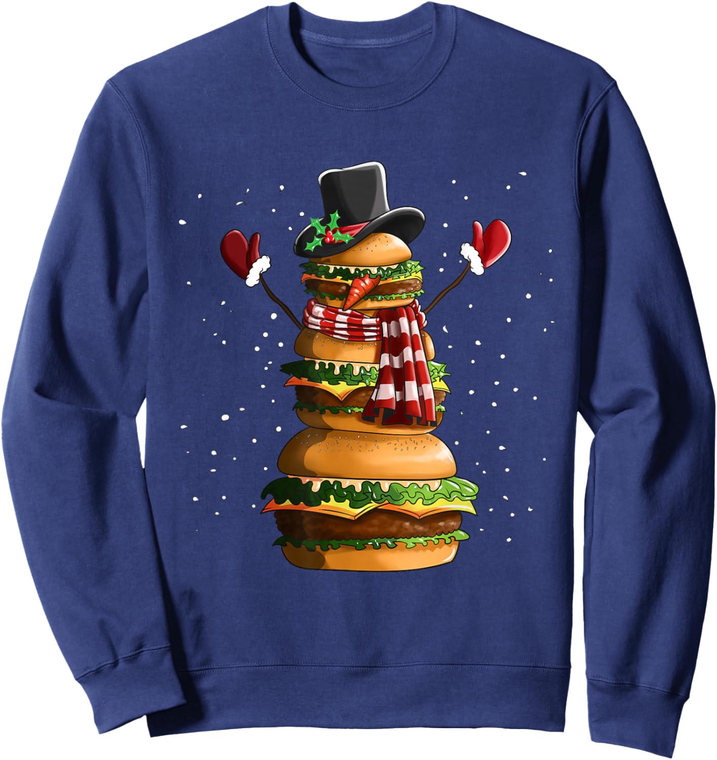 Snowman Made Of Burgers Cheeseburger Fast Food Christmas Sweatshirt - Sweatshirt | Navy