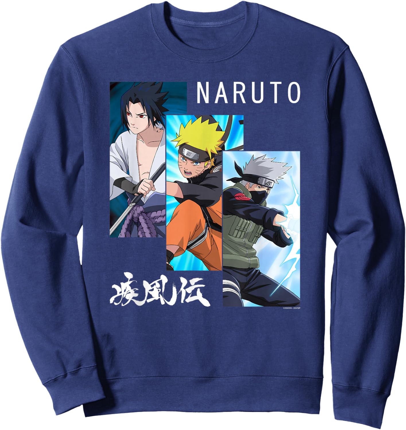 Naruto Shippuden 3 Panels and Kanji Short Sleeve Sweatshirt - Sweatshirt | Navy