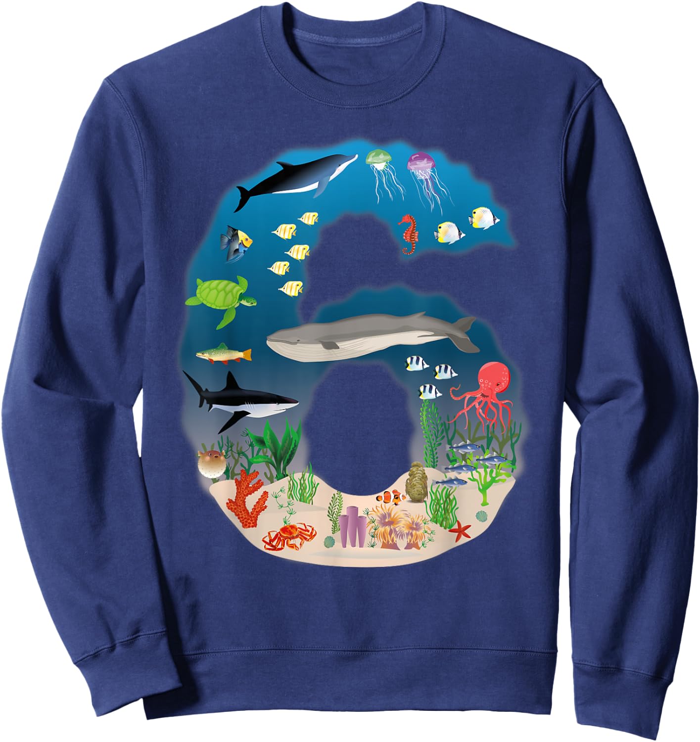Under The Sea REALISTIC Fish Starfish Sixth number 6 Sweatshirt - Sweatshirt | Navy