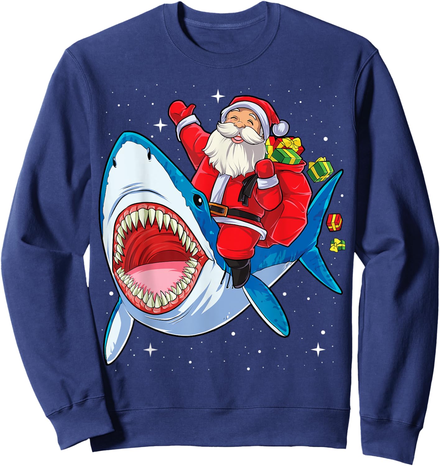 Santa Claus Riding Shark Christmas Boys Merry Sharkmas Xmas Sweatshirt - Sweatshirt | Navy