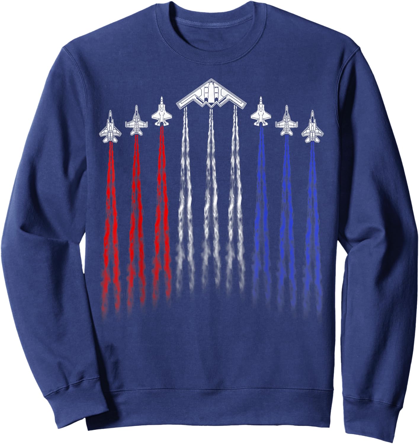 4th Of July Fighter Jet Airplane Red White Blue Patriotic Sweatshirt - Sweatshirt | Navy