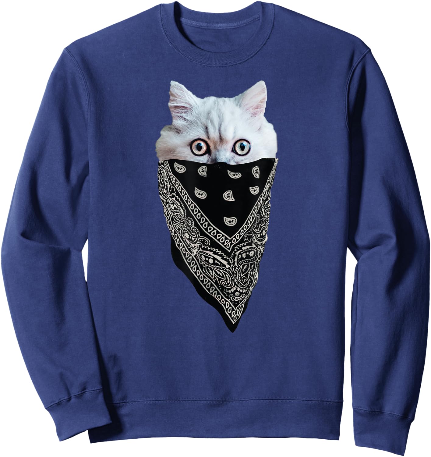 Cat Wearing a Bandana as a Mask | Funny, Cute Kitten Sweatshirt - Sweatshirt | Navy