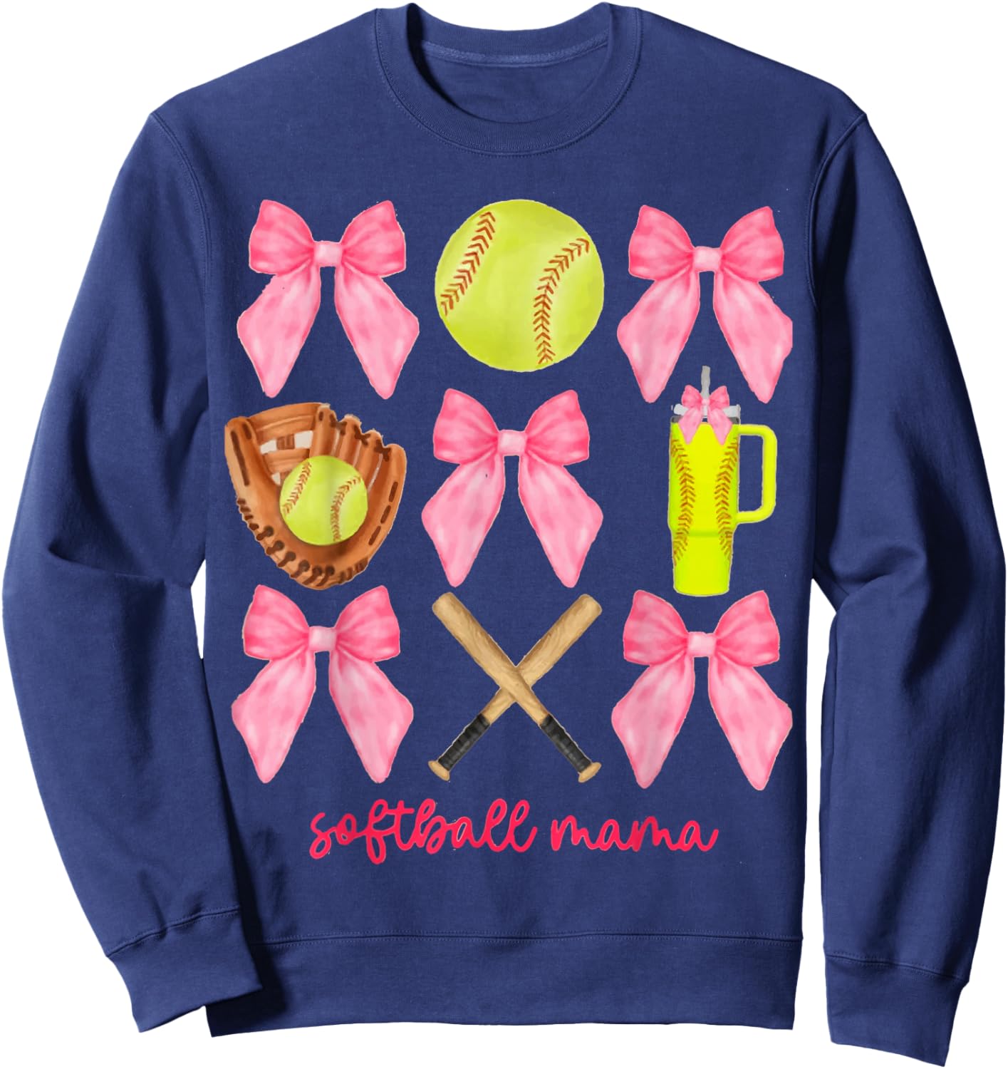 Softball Mama Softball Coquette Bow Sweatshirt - Sweatshirt | Navy