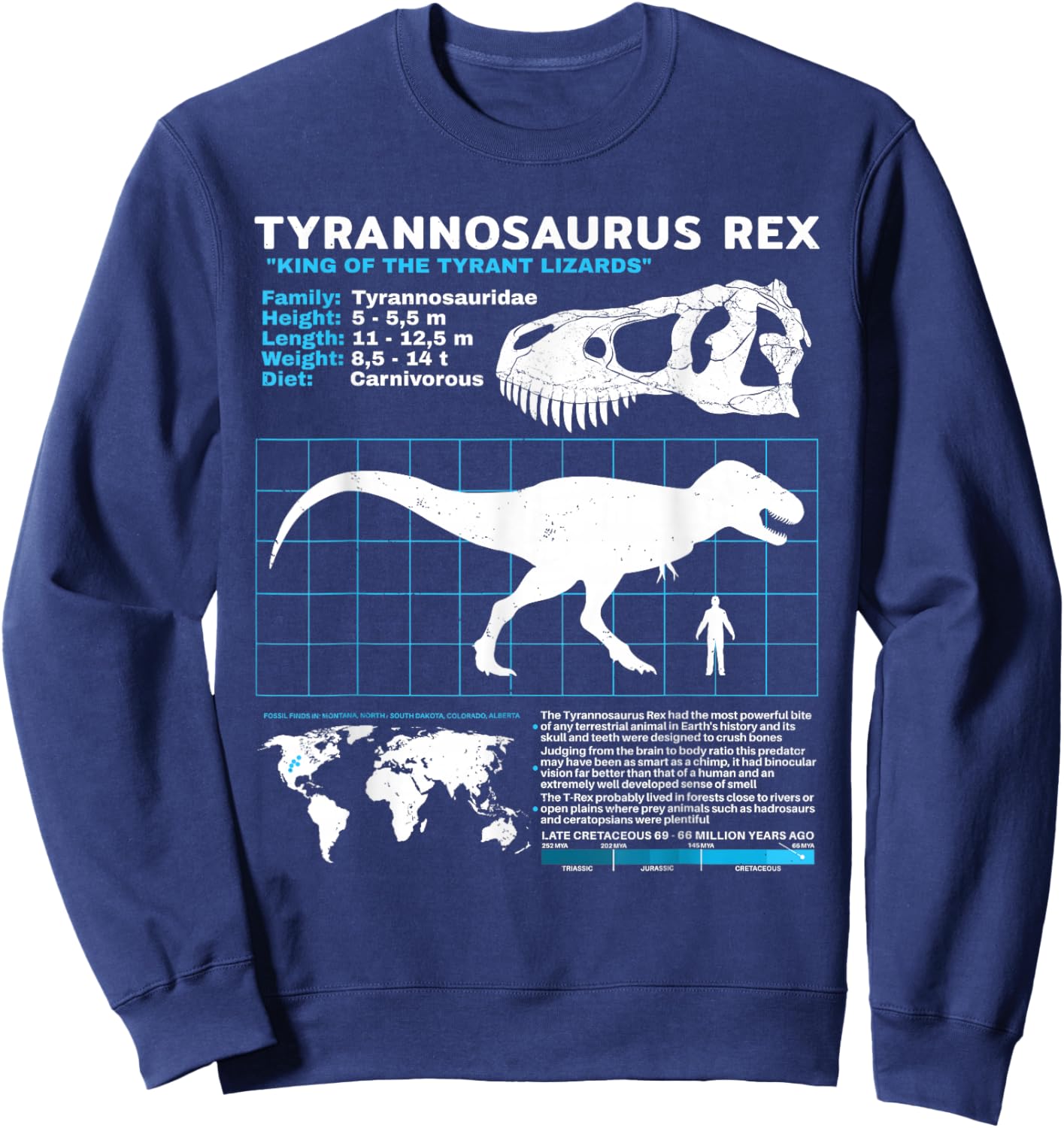 Tyrannosaurus Rex fact sheet Dinosaur Facts Sweatshirt - Sweatshirt | Navy