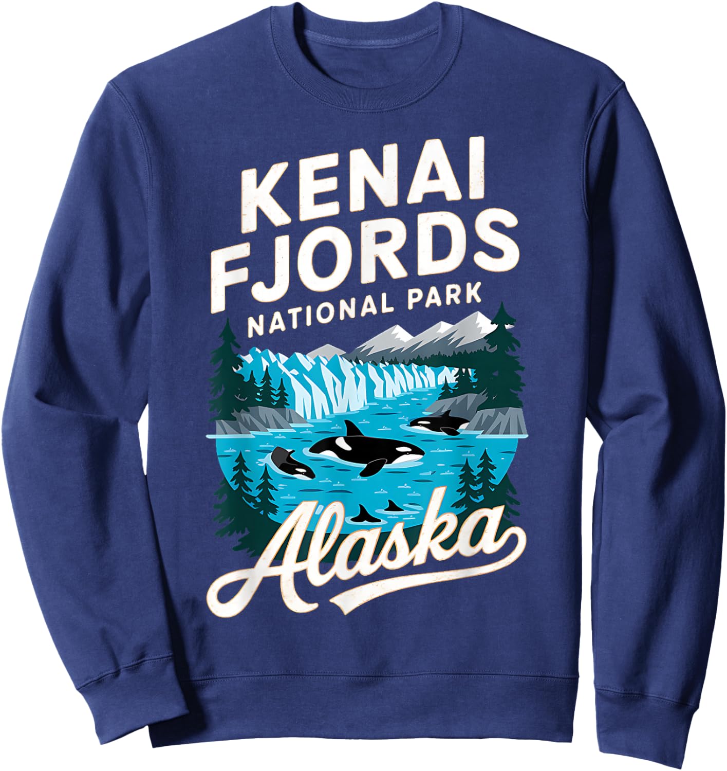 Whale Orca Alaska Kenai Fjords National Park Adventure Sweatshirt - Sweatshirt | Navy