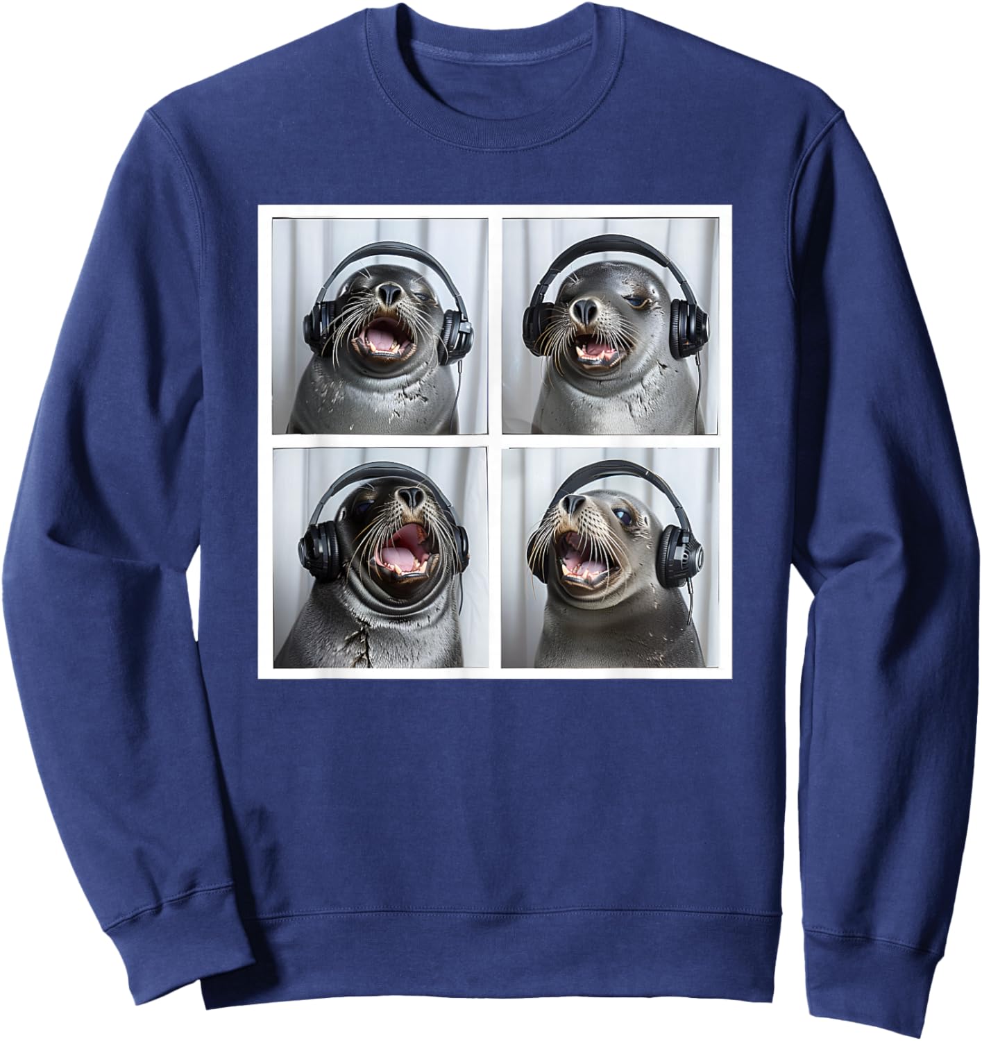 Seal Wearing Headphones Animal Music Sea Lion Singing Seal Sweatshirt - Sweatshirt | Navy