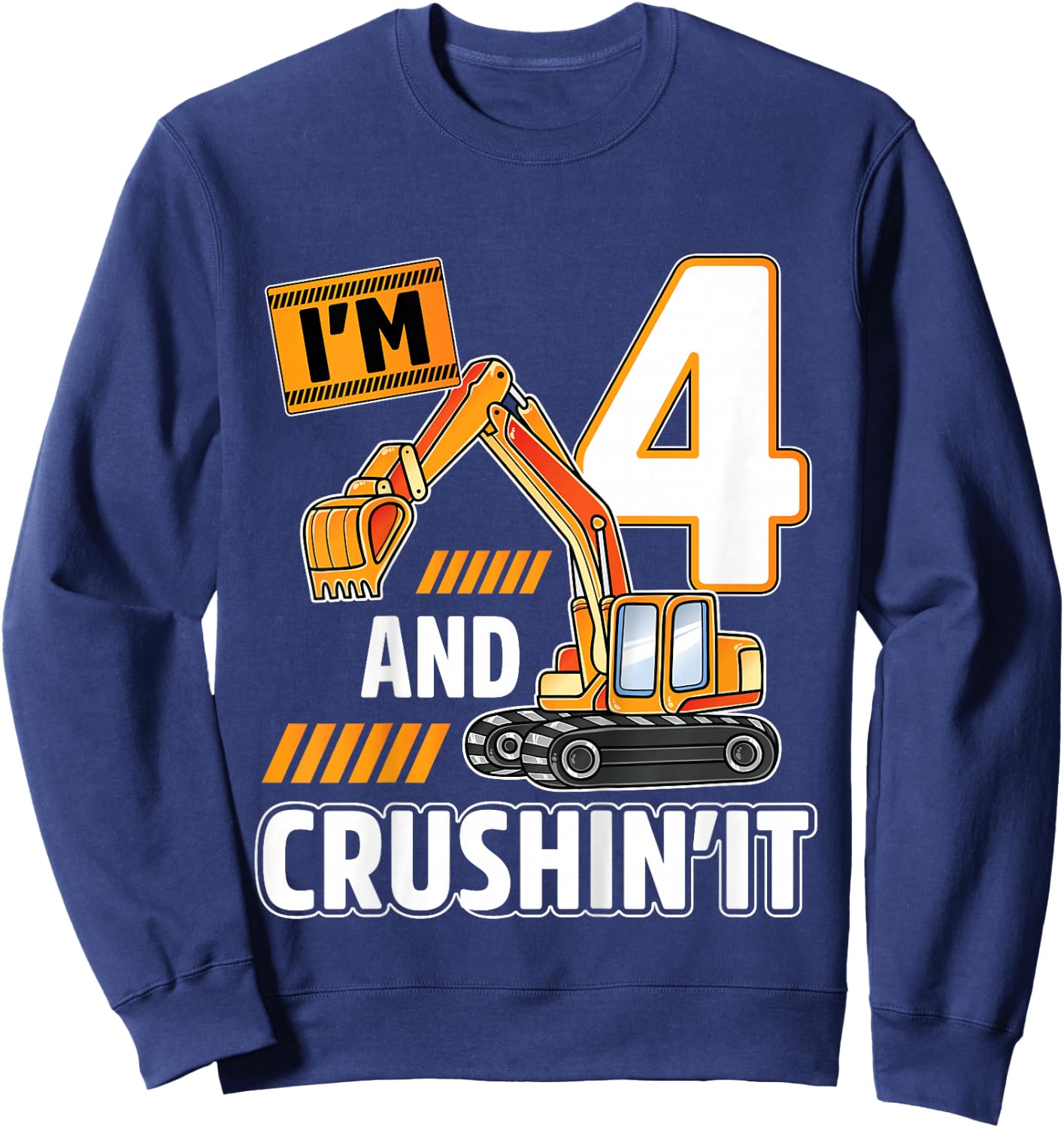Kids 4 year old vehicles construction excavator Birthday 4th Sweatshirt - Sweatshirt | Navy