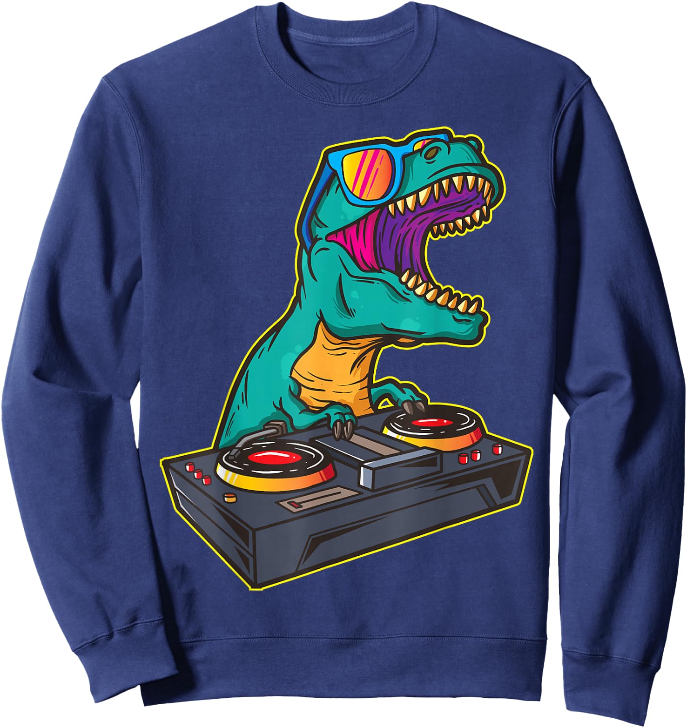 T Rex DJ Party Club Floppy Jockey Gift Shirt EDM Dance Sweatshirt - Sweatshirt | Navy