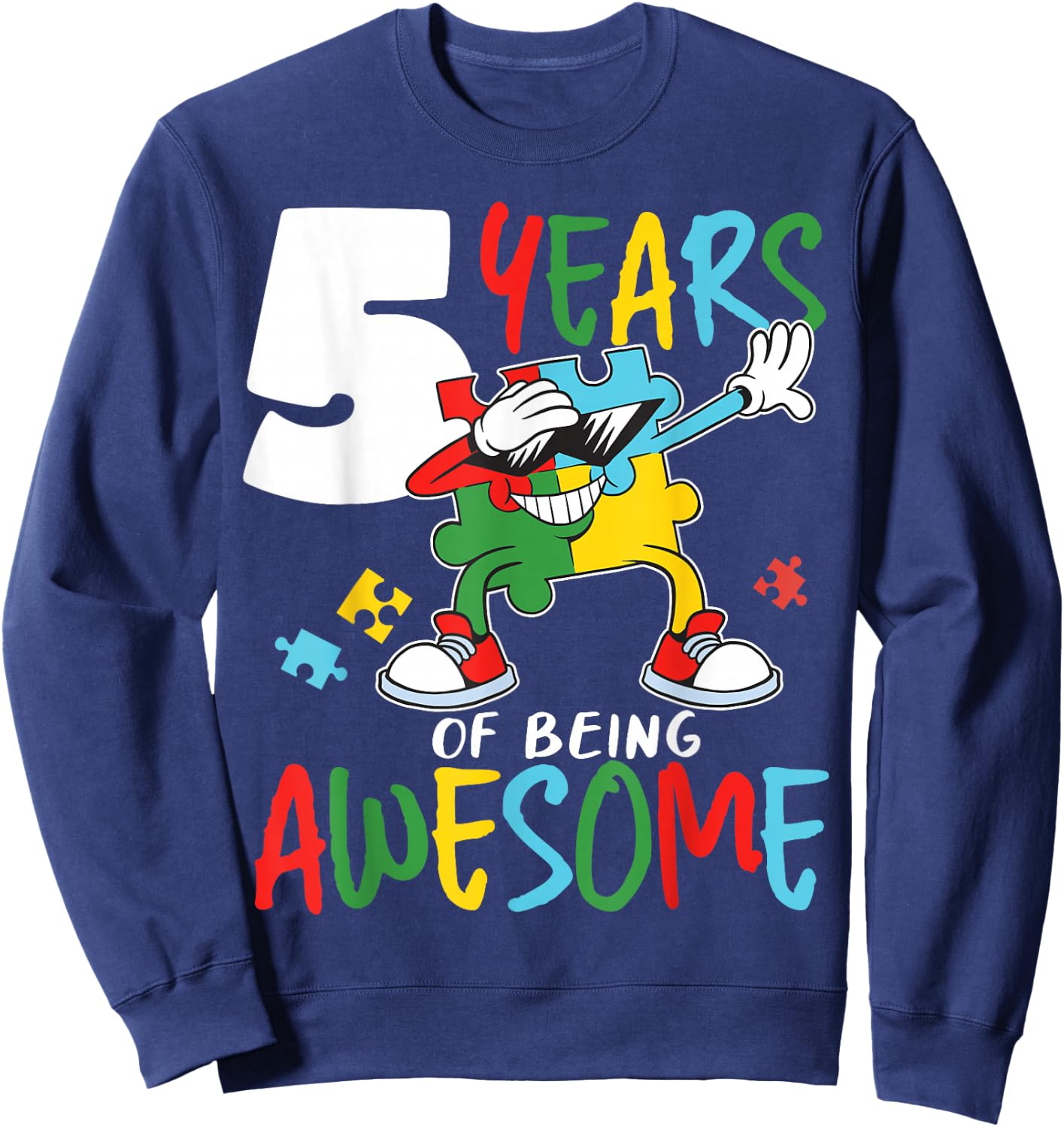 5 Year Old Birthday Autistic Boy Girl Autism Awareness Sweatshirt - Sweatshirt | Navy