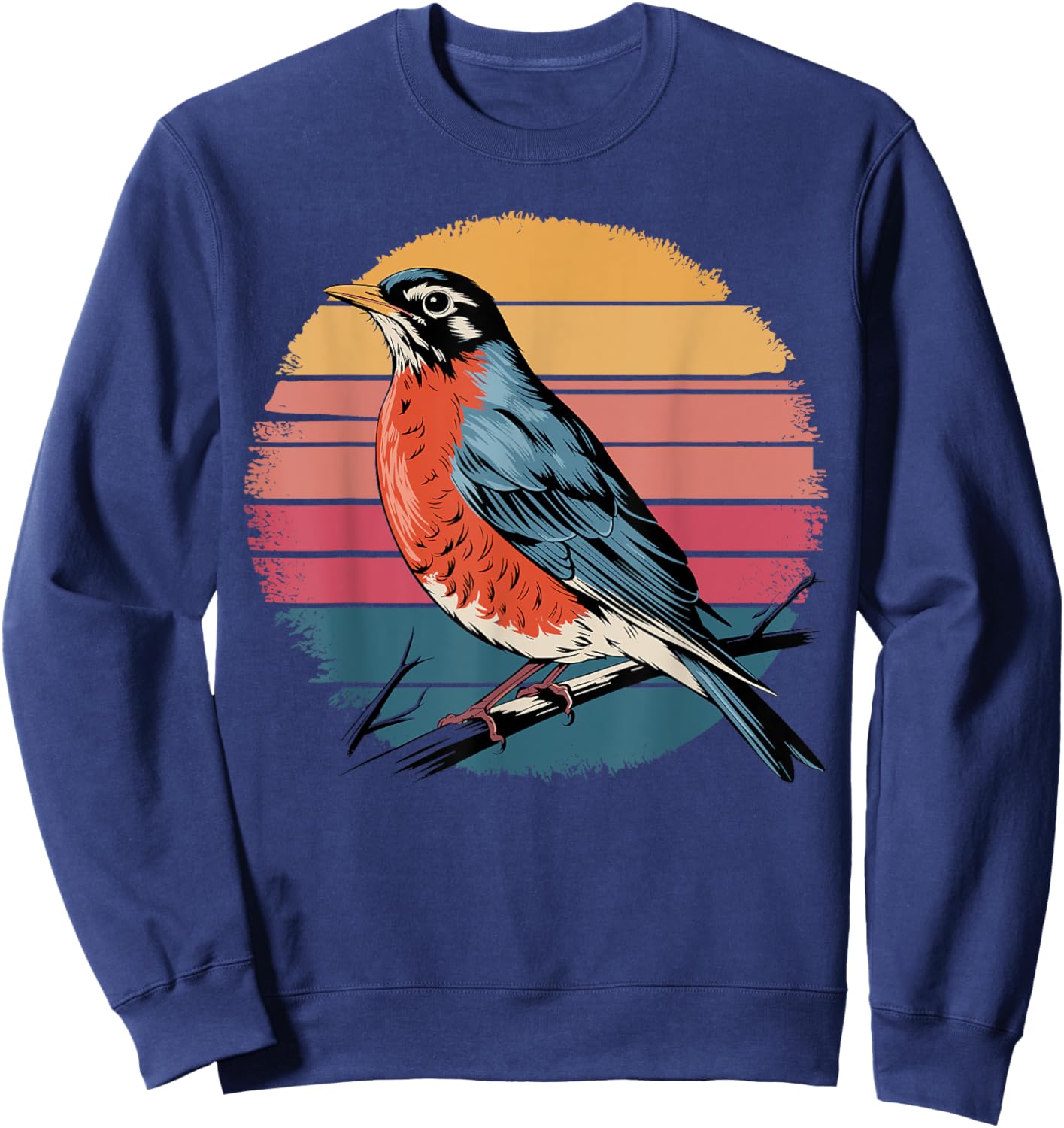 American Robin Bird Lover Vintage Retro Sunset Bird Watching Sweatshirt - Sweatshirt | Navy