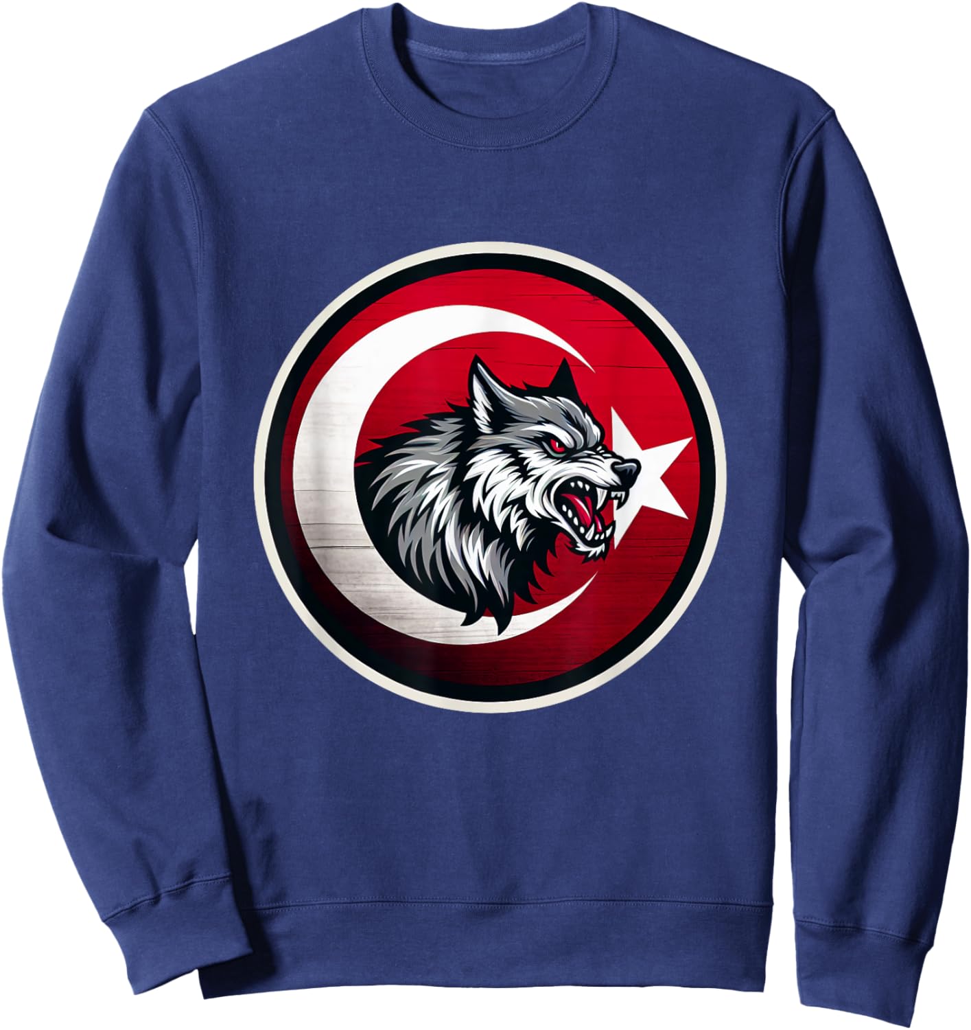 Vintage Turkish Banner Fan Turkey Flag Türkiye Retro Wolf Sweatshirt - Sweatshirt | Navy