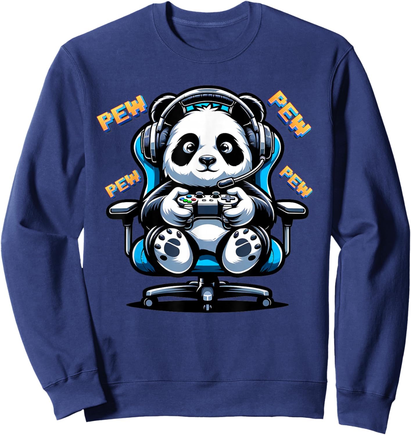 Cute Gaming Panda Pew Video Game Graphic Panda Sweatshirt - Sweatshirt | Navy