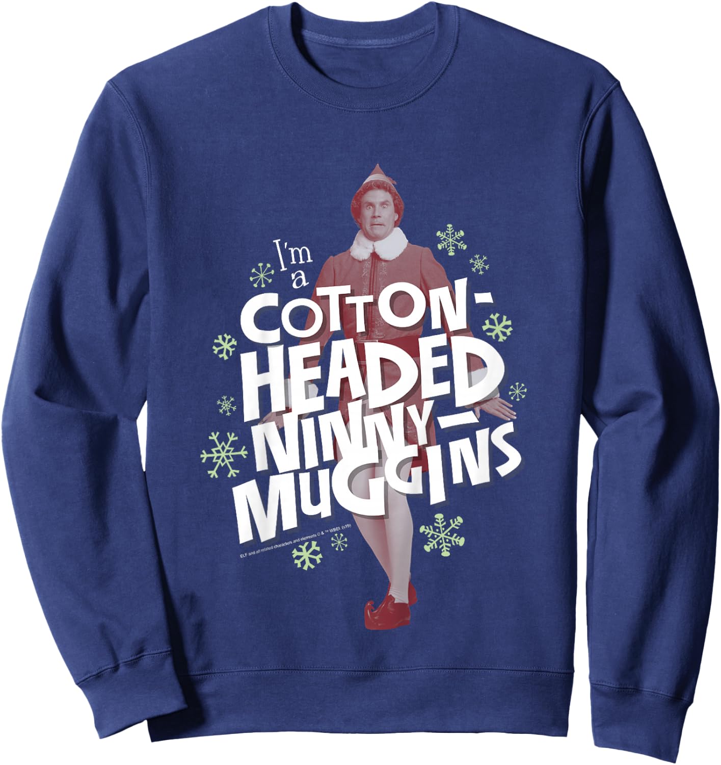 Kids Elf Buddy Cotton Headed Ninny Muggins Snowflake Poster Sweatshirt - Sweatshirt | Navy