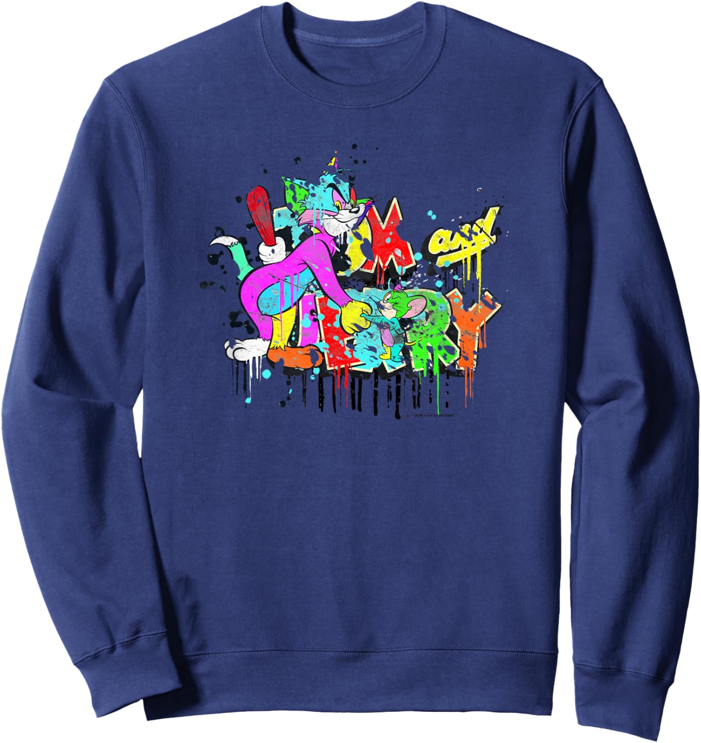 WB100 Tom and Jerry Paintball Splat Retro Color Portrait Sweatshirt - Sweatshirt | Navy
