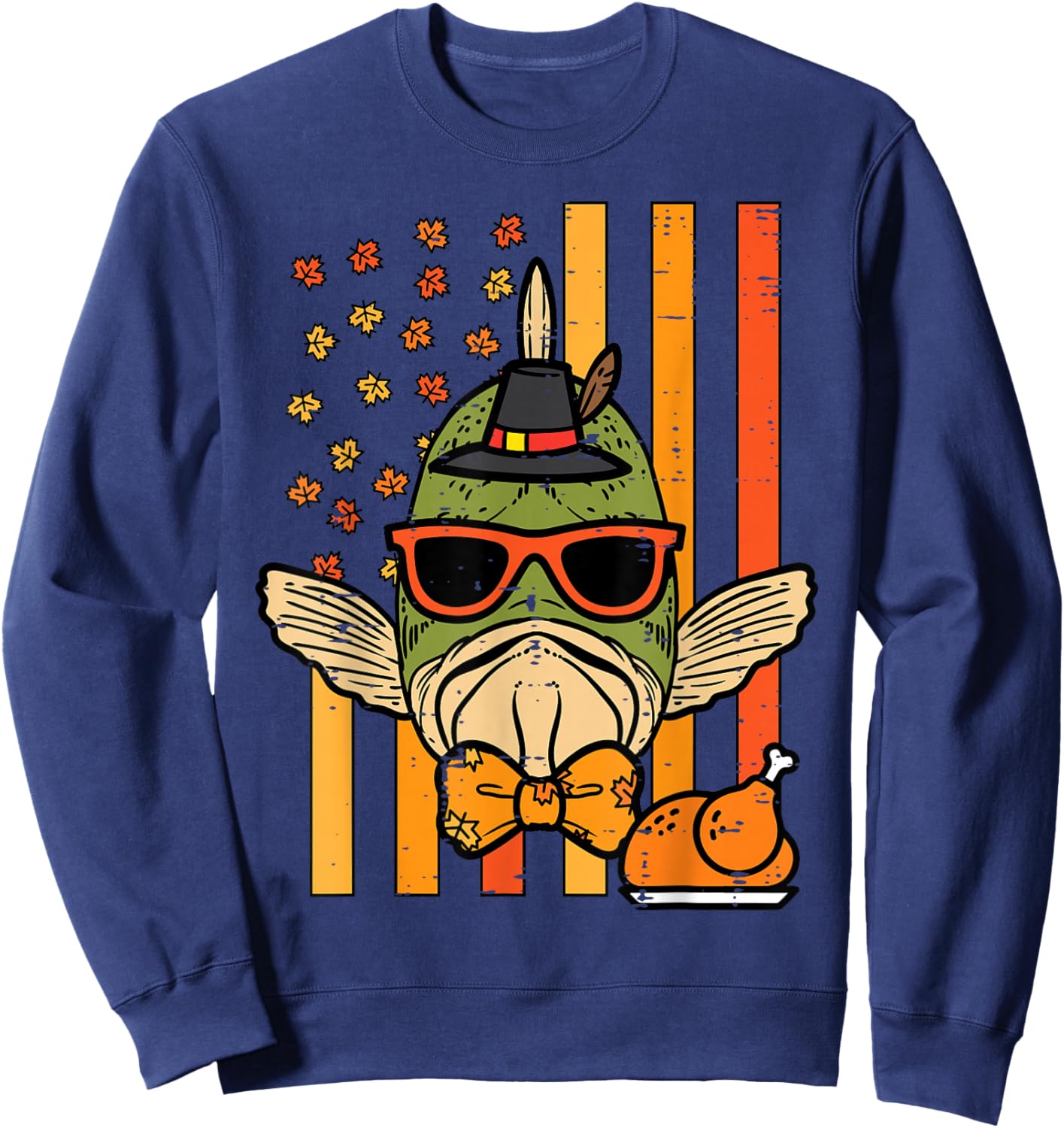 Thanksgiving Fish Flag Fall Patriot Fisherman Men Boys Kids Sweatshirt - Sweatshirt | Navy