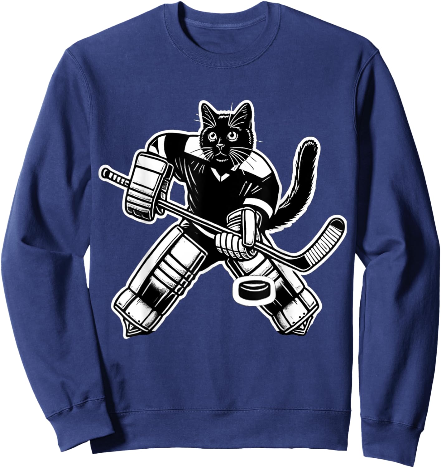 Funny Black Cat Ice Hockey Goalie Women Men Kids Hockey Fans Sweatshirt - Sweatshirt | Navy