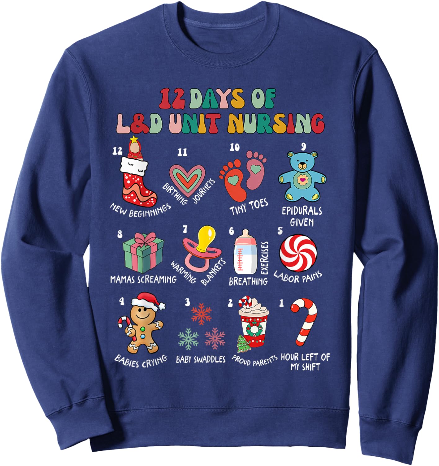 12 Days Of L&D Unit Nursing Labor & Delivery Nurse Christmas Sweatshirt - Sweatshirt | Navy