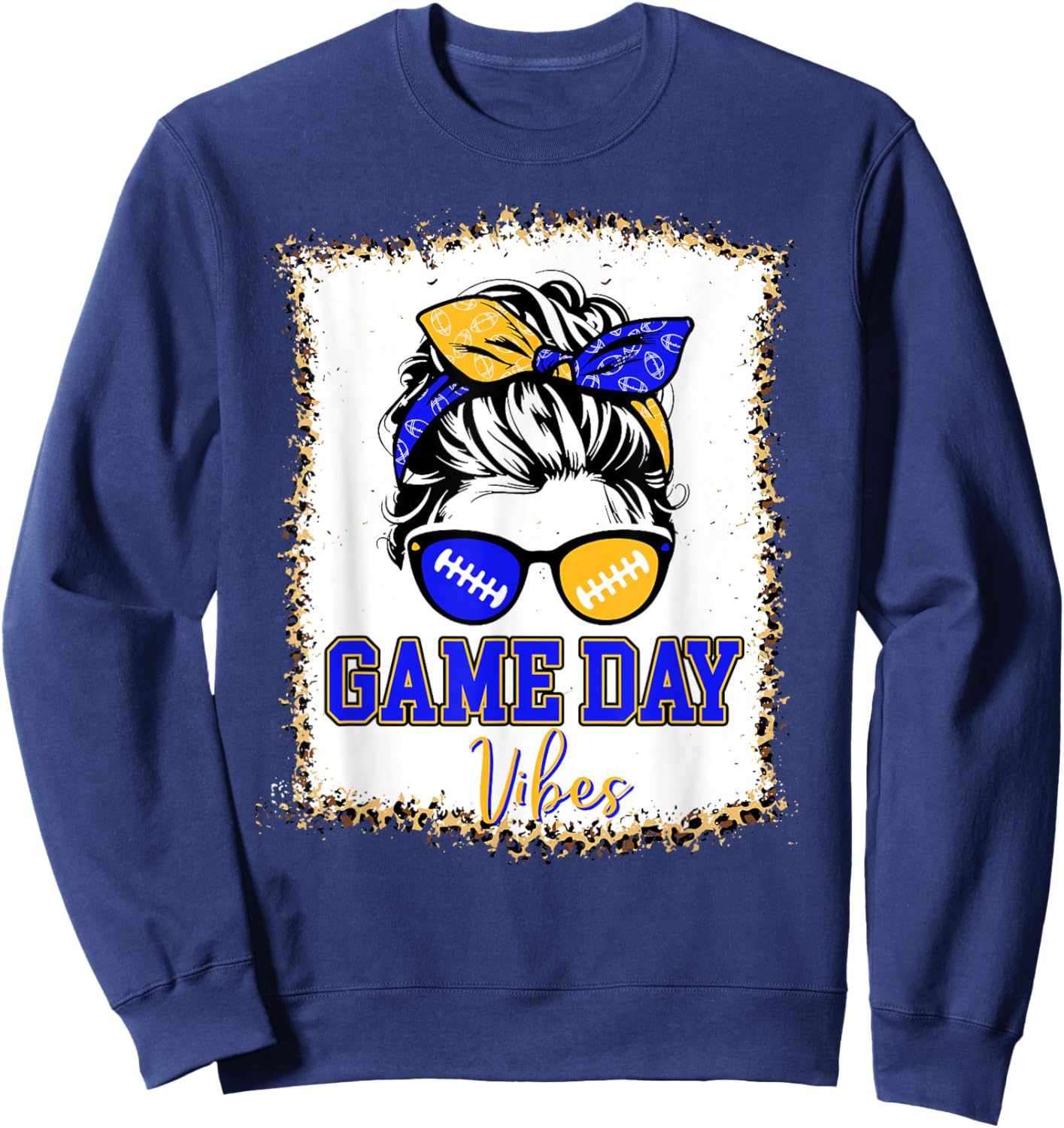 Blue Gold Game Day Vibes Football Women Leopard Print Sweatshirt - Sweatshirt | Navy