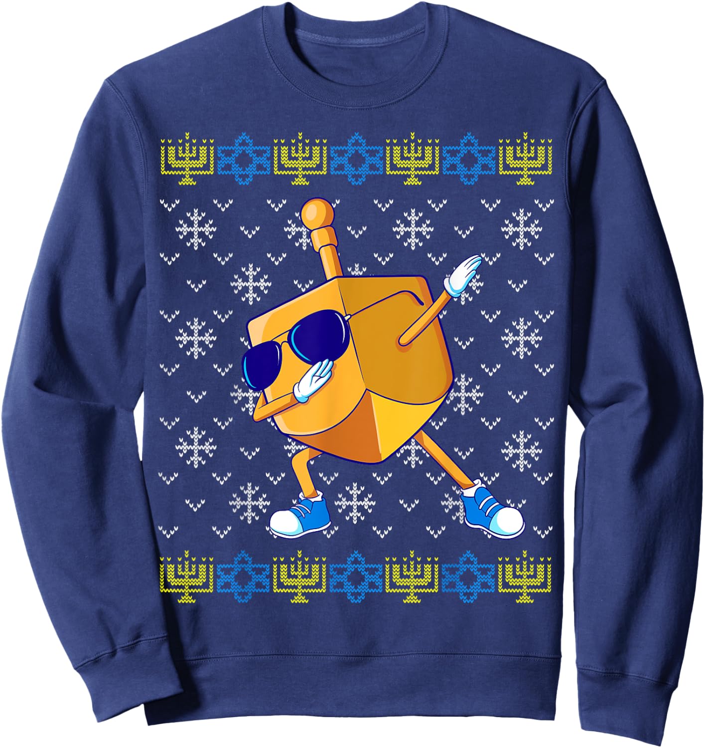Dabbing Dreidel Ugly Hanukkah Sweater Xmas Chanukah Gift Sweatshirt - Sweatshirt | Navy