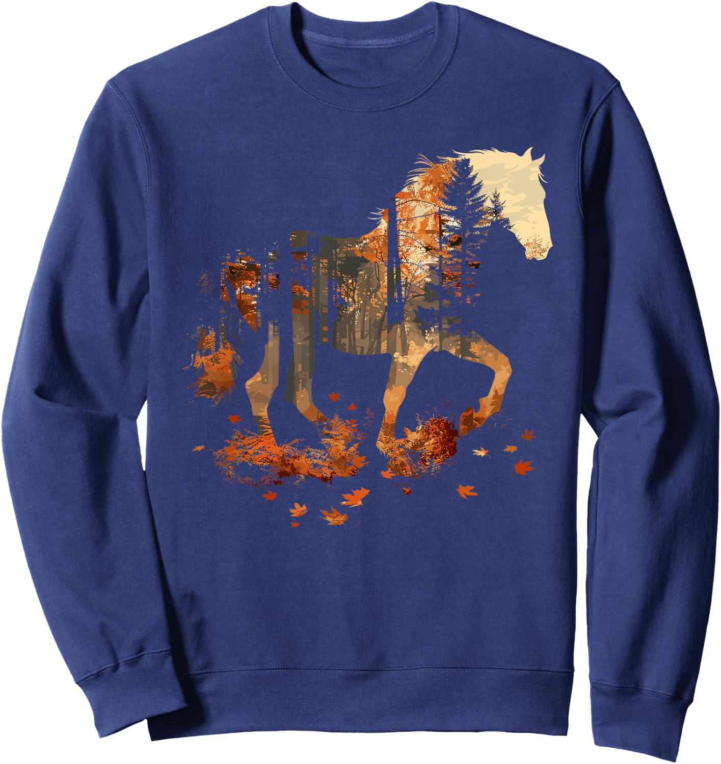 Cute Horse Lover Autumn Leaves Pony Animal Wildlife Sweatshirt - Sweatshirt | Navy